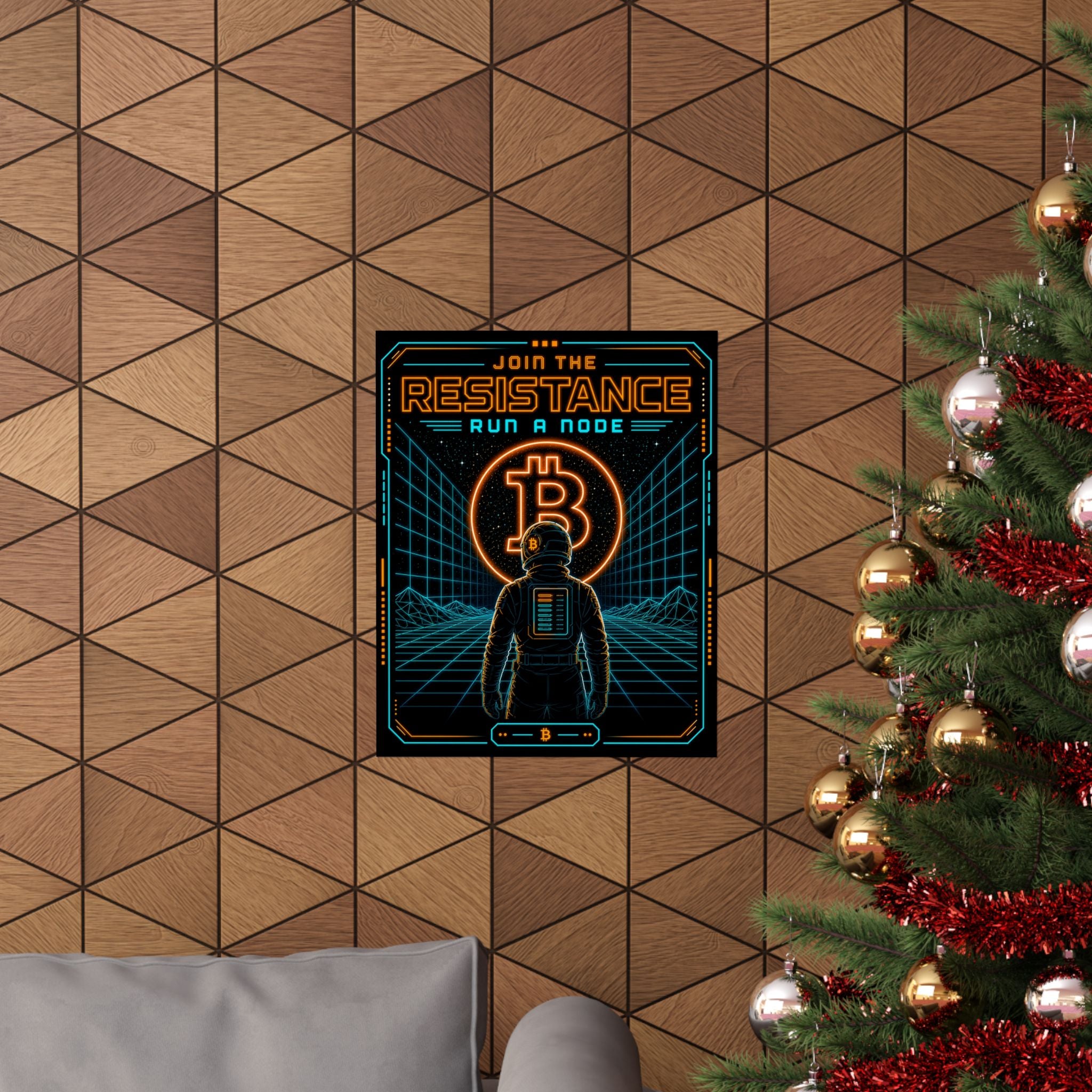 Bitcoin Join the Resistance Poster | Retro Neon Run a Node’ Matte Vertical Poster