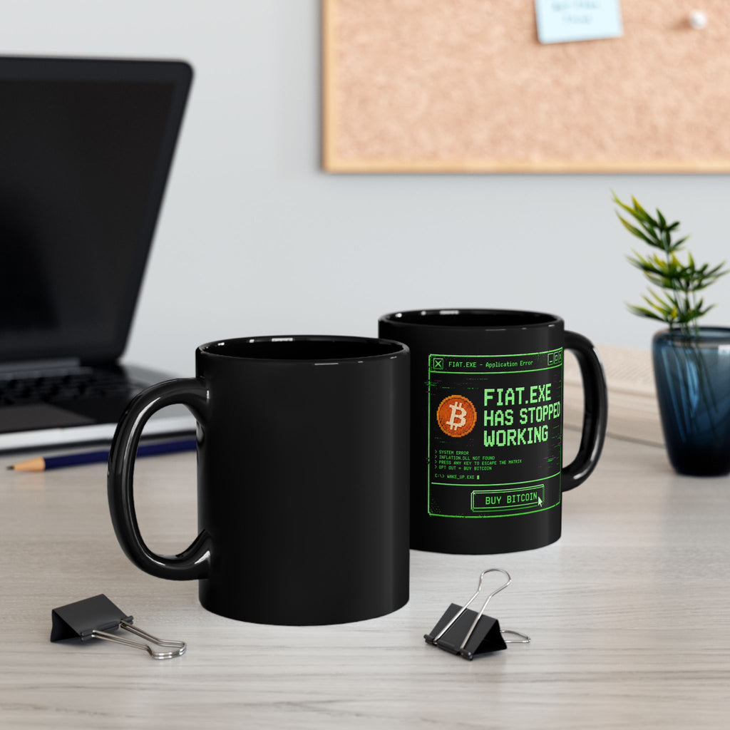 Fiat.exe Has Stopped Working Mug | Bitcoin Glitch Art Coffee Cup 11oz and 15oz