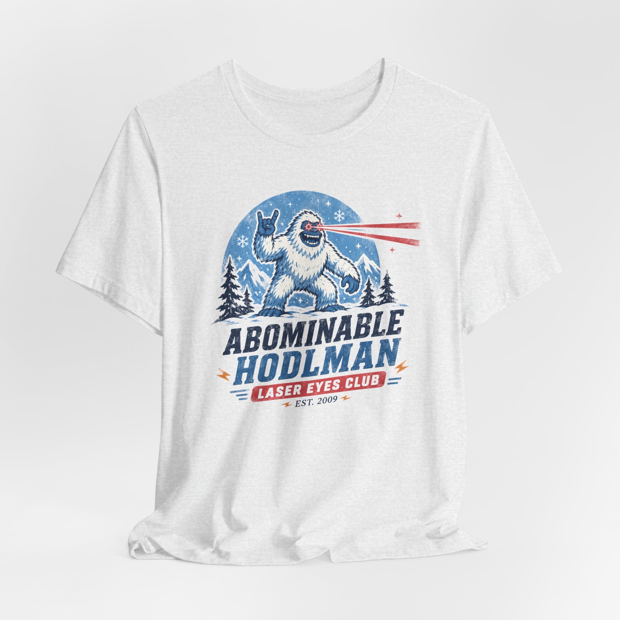 Abominable Hodlman Laser Eyes Club Bitcoin Tee | Yeti Holiday Shirt | Bella Canvas 3001