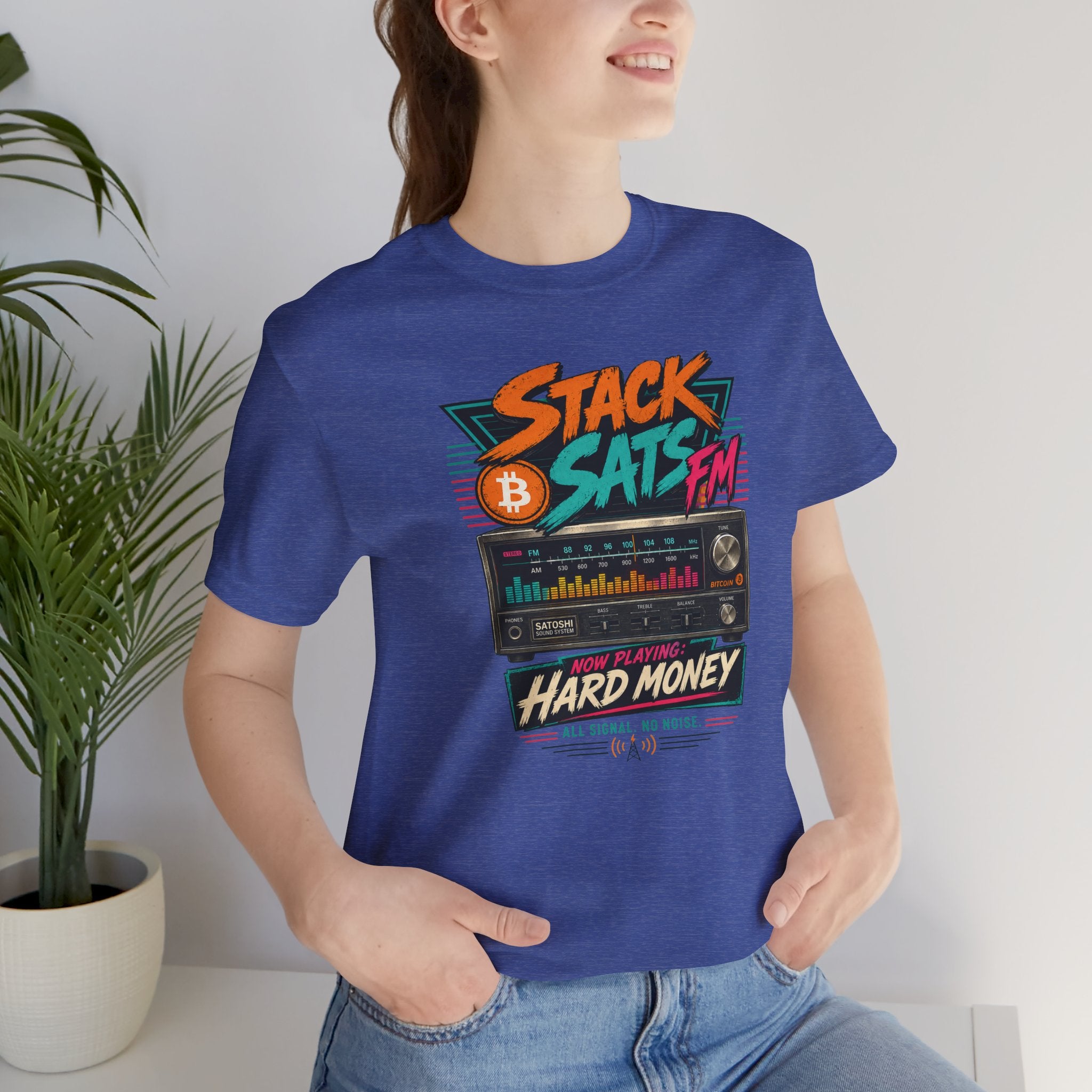 Stack Sats FM Radio cassette graphic T-shirt | Bitcoin hard money 80s retro Tee | Bella Canvas 3001
