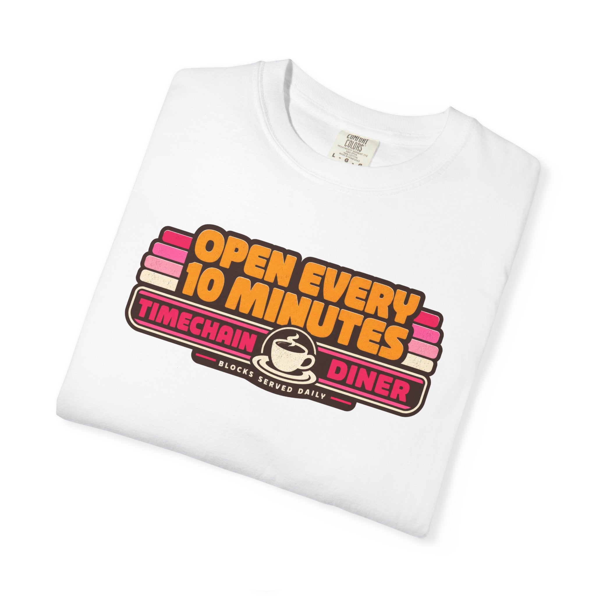 Incognito Heavyweight Open Every 10 Minutes Timechain Diner Tee | Retro Coffee T-Shirt | Comfort Colors 1717