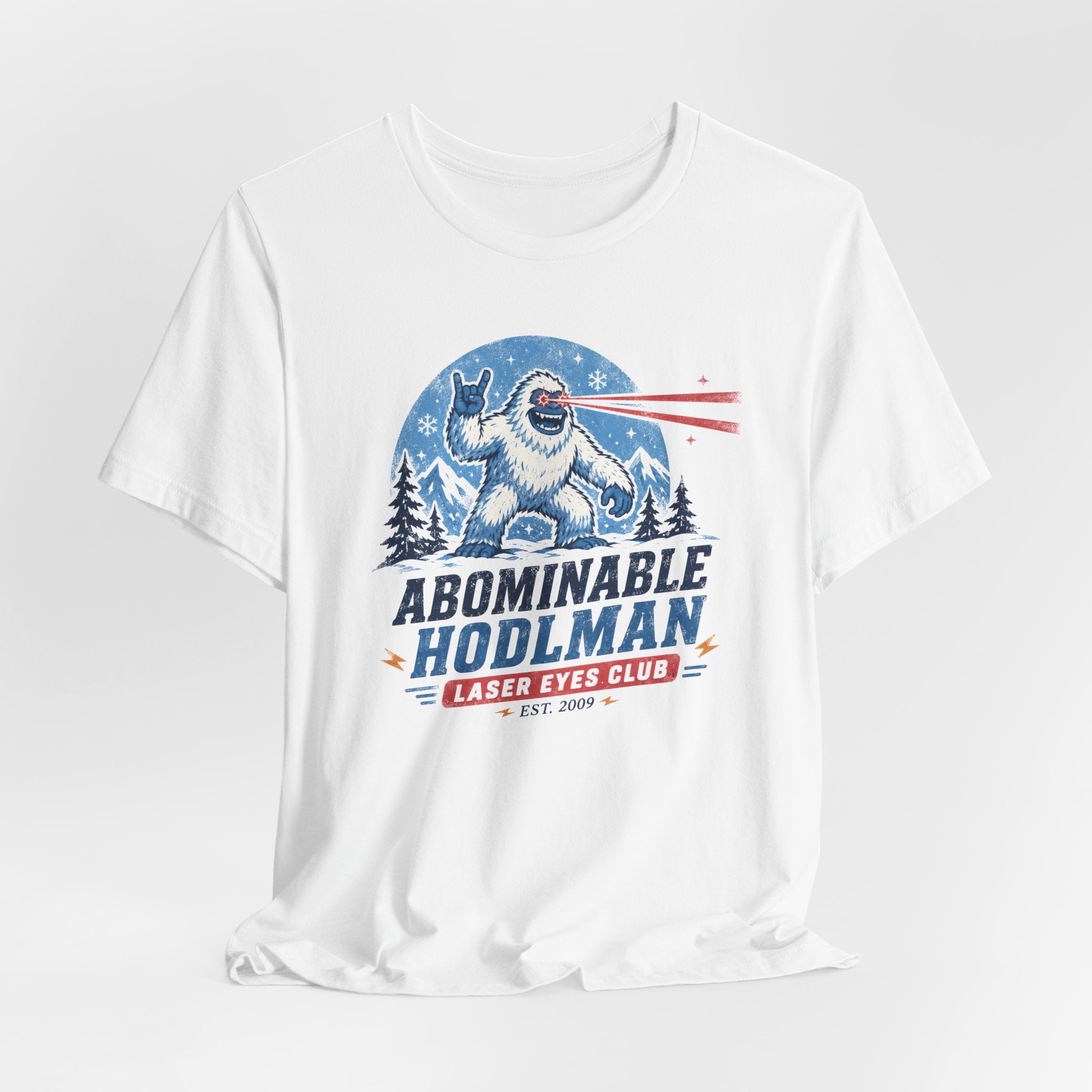 Abominable Hodlman Laser Eyes Club Bitcoin Tee | Yeti Holiday Shirt | Bella Canvas 3001