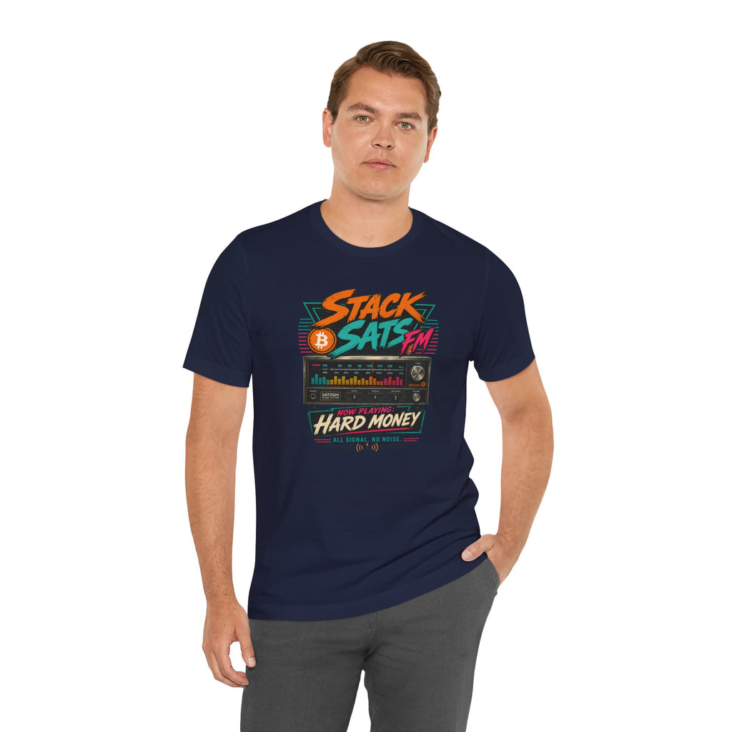 Stack Sats FM Radio cassette graphic T-shirt | Bitcoin hard money 80s retro Tee | Bella Canvas 3001