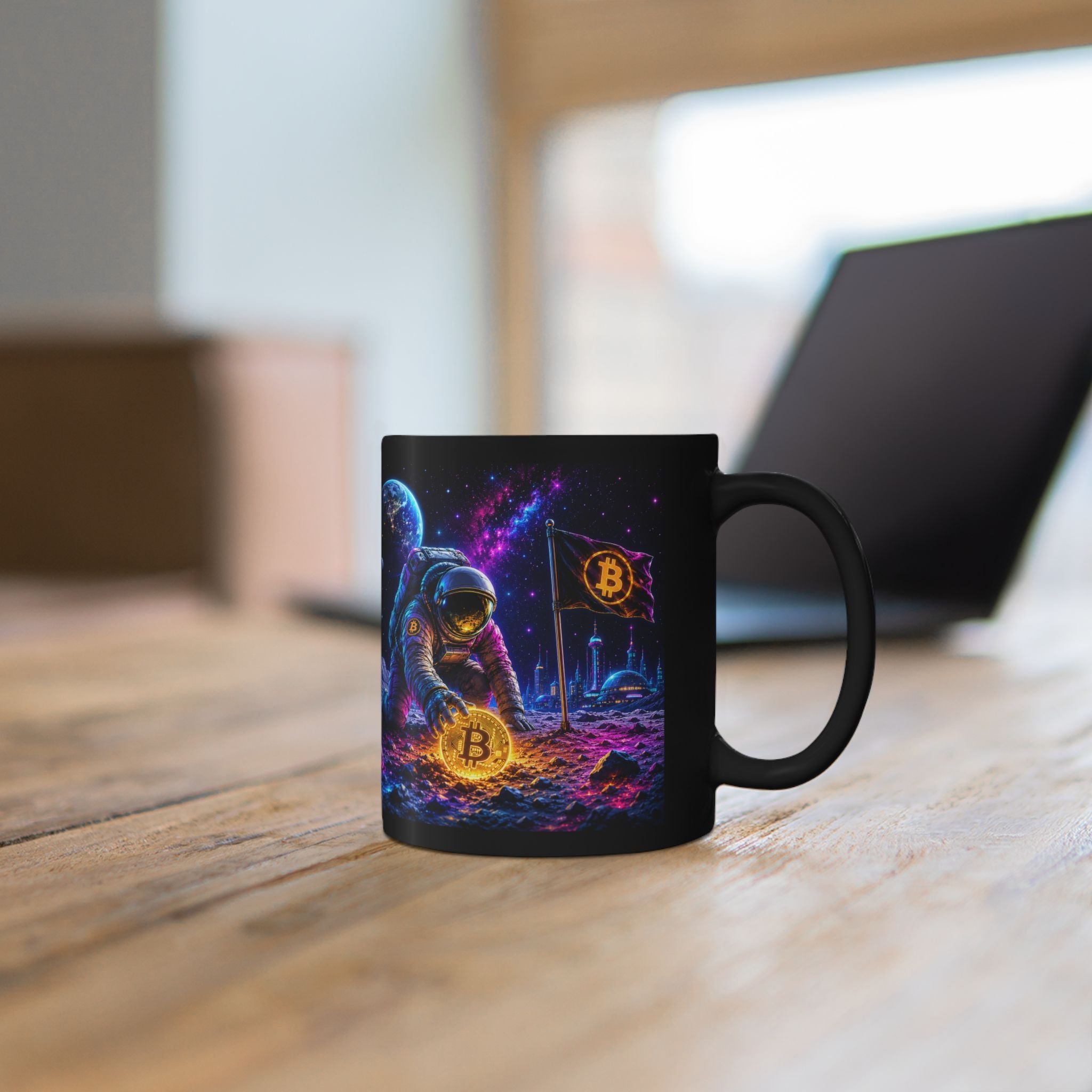 Bitcoin Astronaut Mug | Black Ceramic Coffee Cup