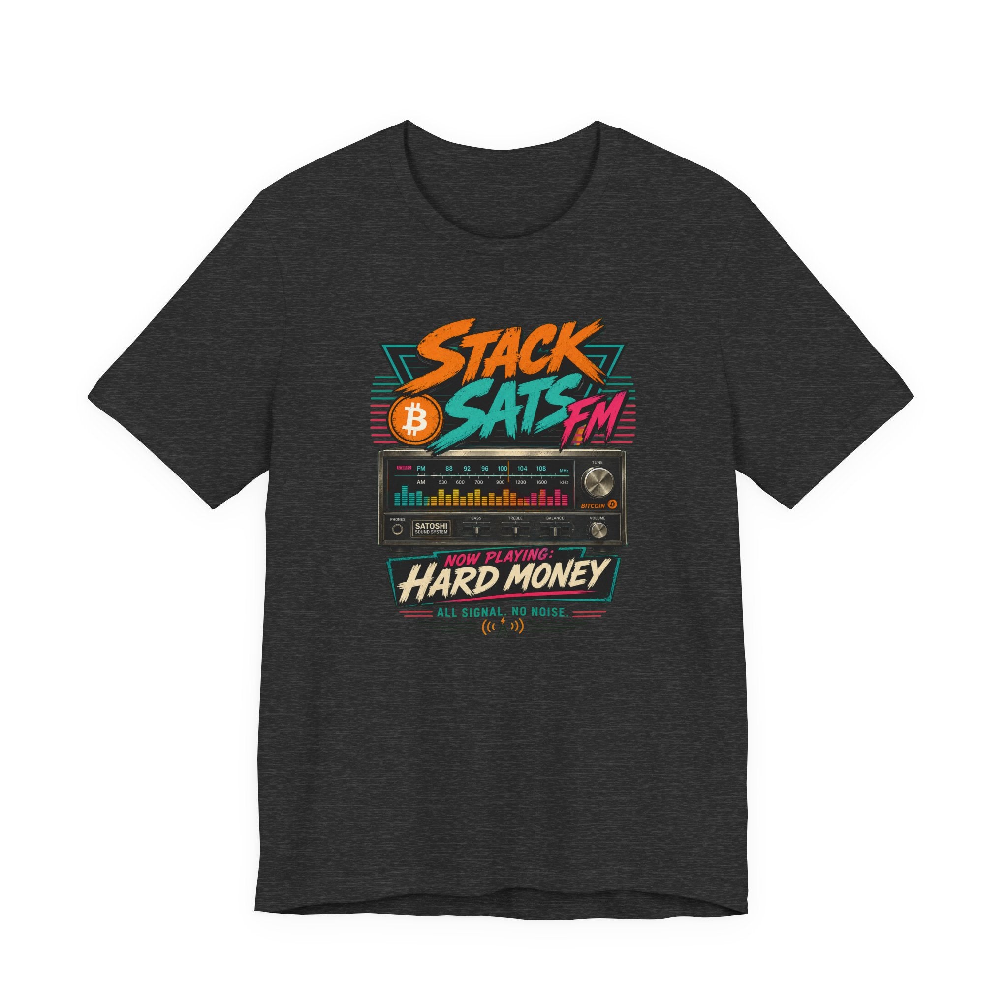 Stack Sats FM Radio cassette graphic T-shirt | Bitcoin hard money 80s retro Tee | Bella Canvas 3001