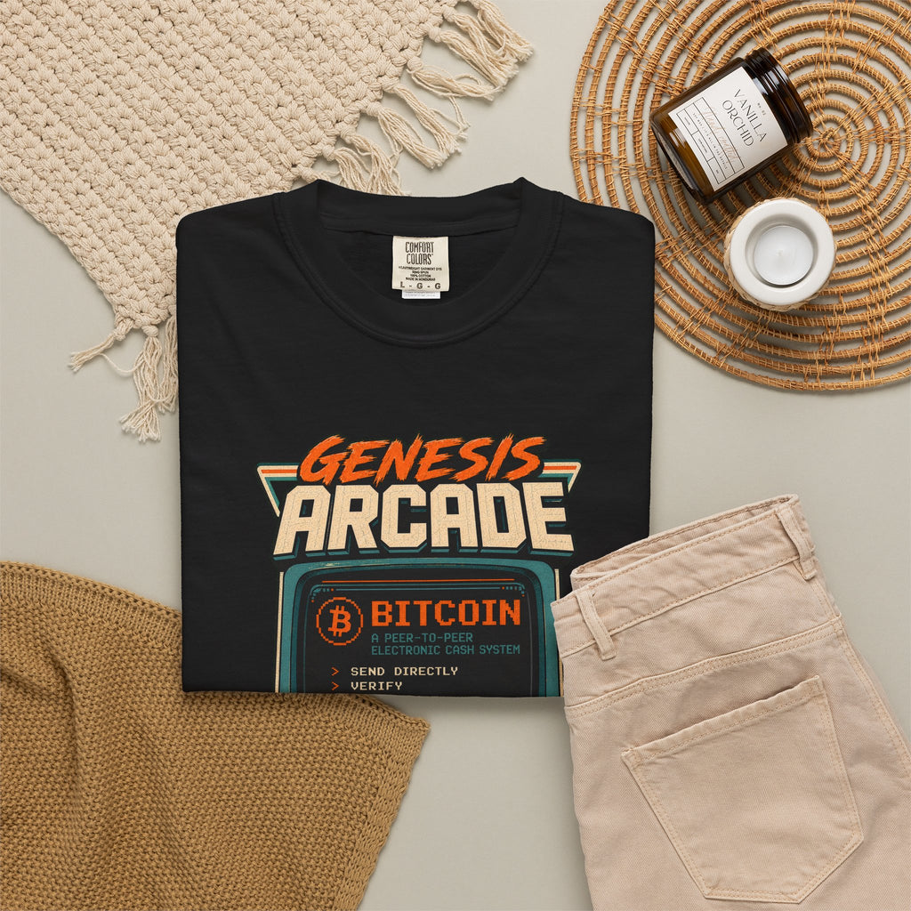 Bitcoin Genesis Block Heavyweight Retro Arcade T-Shirt | "Press Start" Bitcoin Tee | Comfort Colors 1717