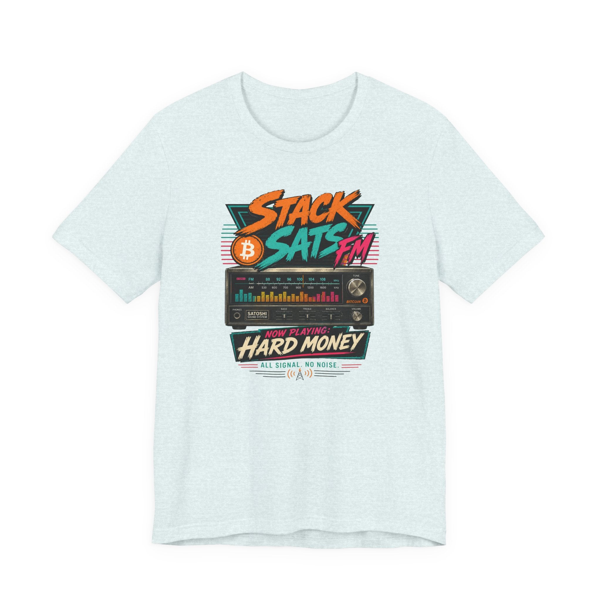 Stack Sats FM Radio cassette graphic T-shirt | Bitcoin hard money 80s retro Tee | Bella Canvas 3001