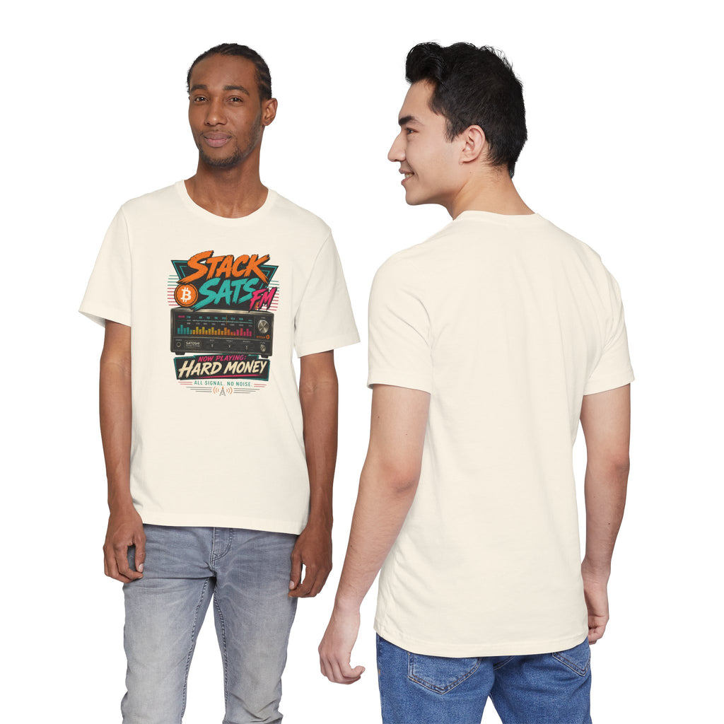 Stack Sats FM Radio cassette graphic T-shirt | Bitcoin hard money 80s retro Tee | Bella Canvas 3001