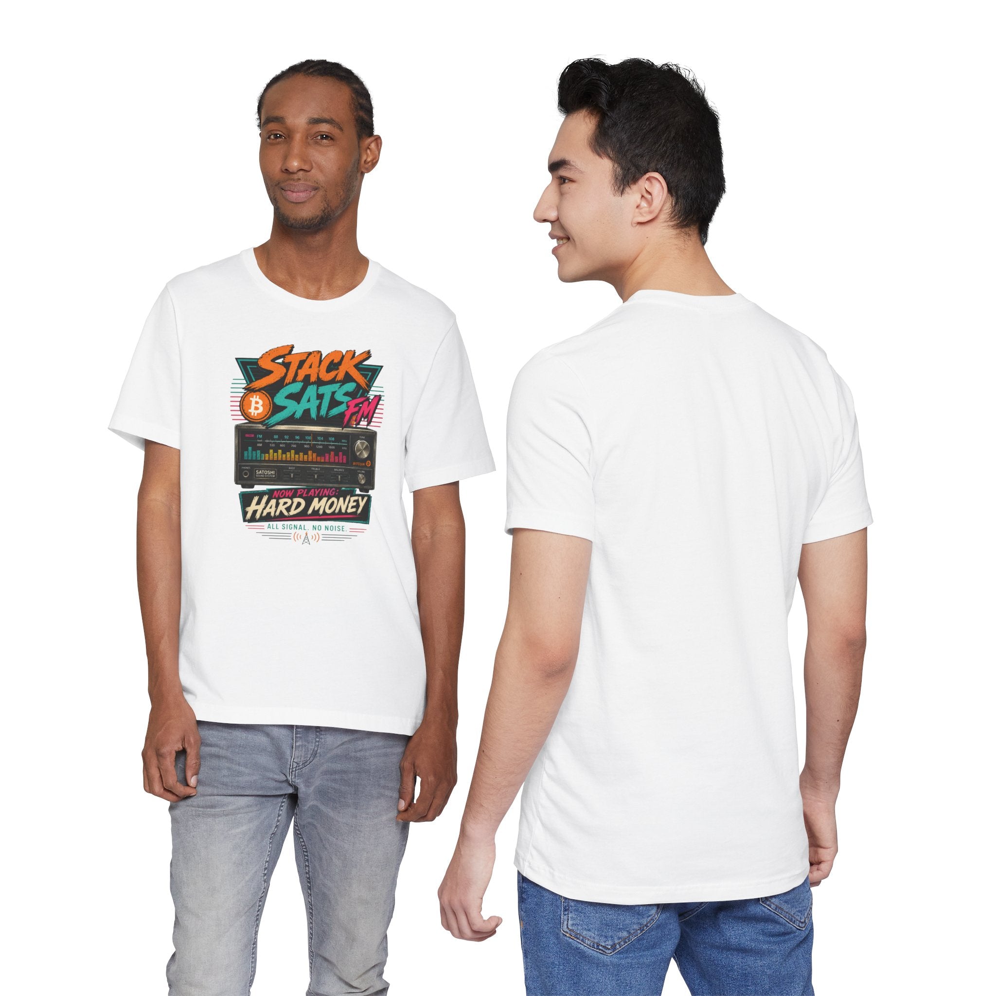 Stack Sats FM Radio cassette graphic T-shirt | Bitcoin hard money 80s retro Tee | Bella Canvas 3001