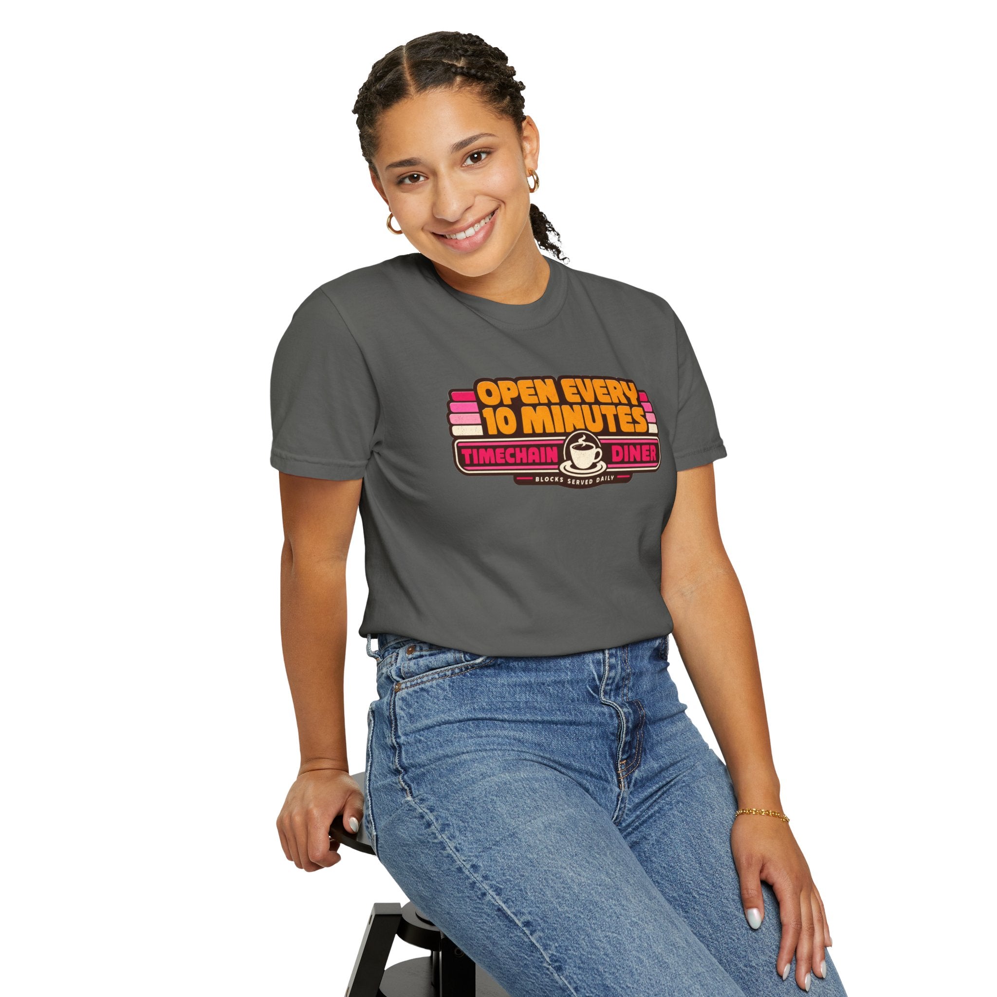 Incognito Heavyweight Open Every 10 Minutes Timechain Diner Tee | Retro Coffee T-Shirt | Comfort Colors 1717