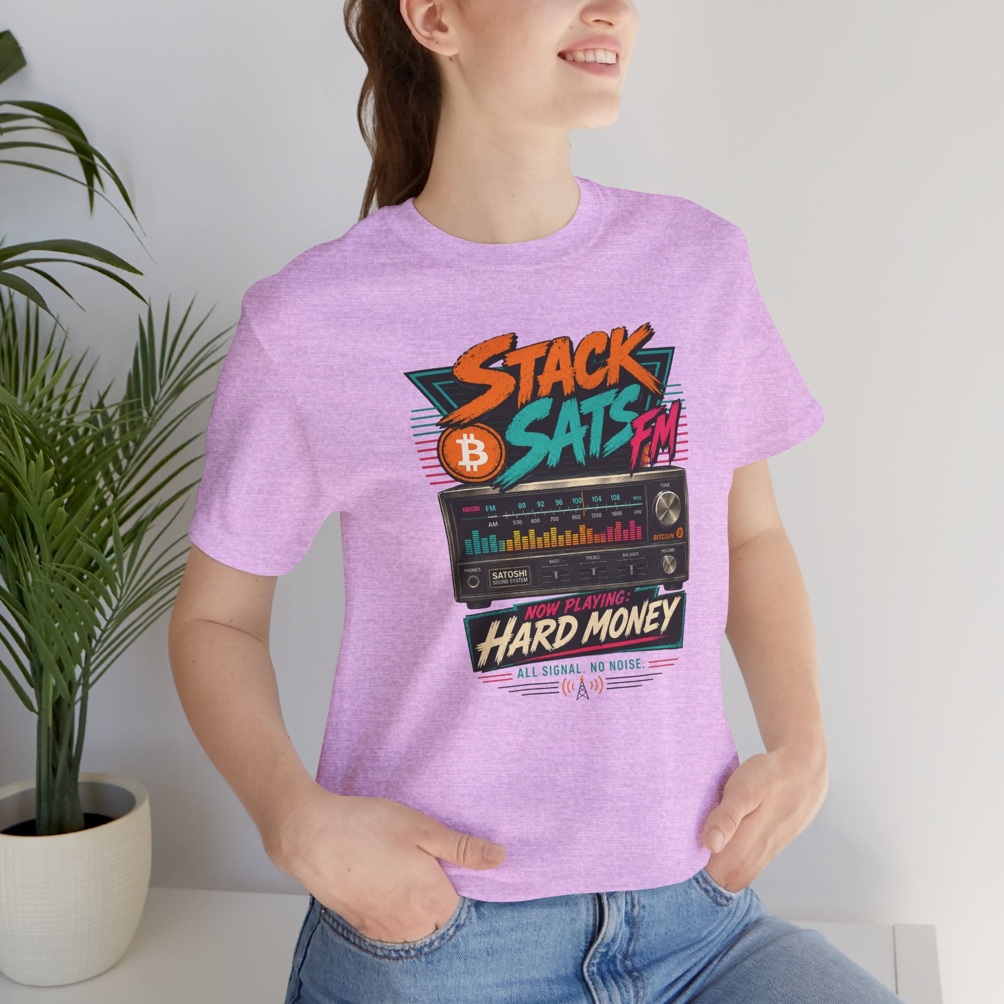 Stack Sats FM Radio cassette graphic T-shirt | Bitcoin hard money 80s retro Tee | Bella Canvas 3001