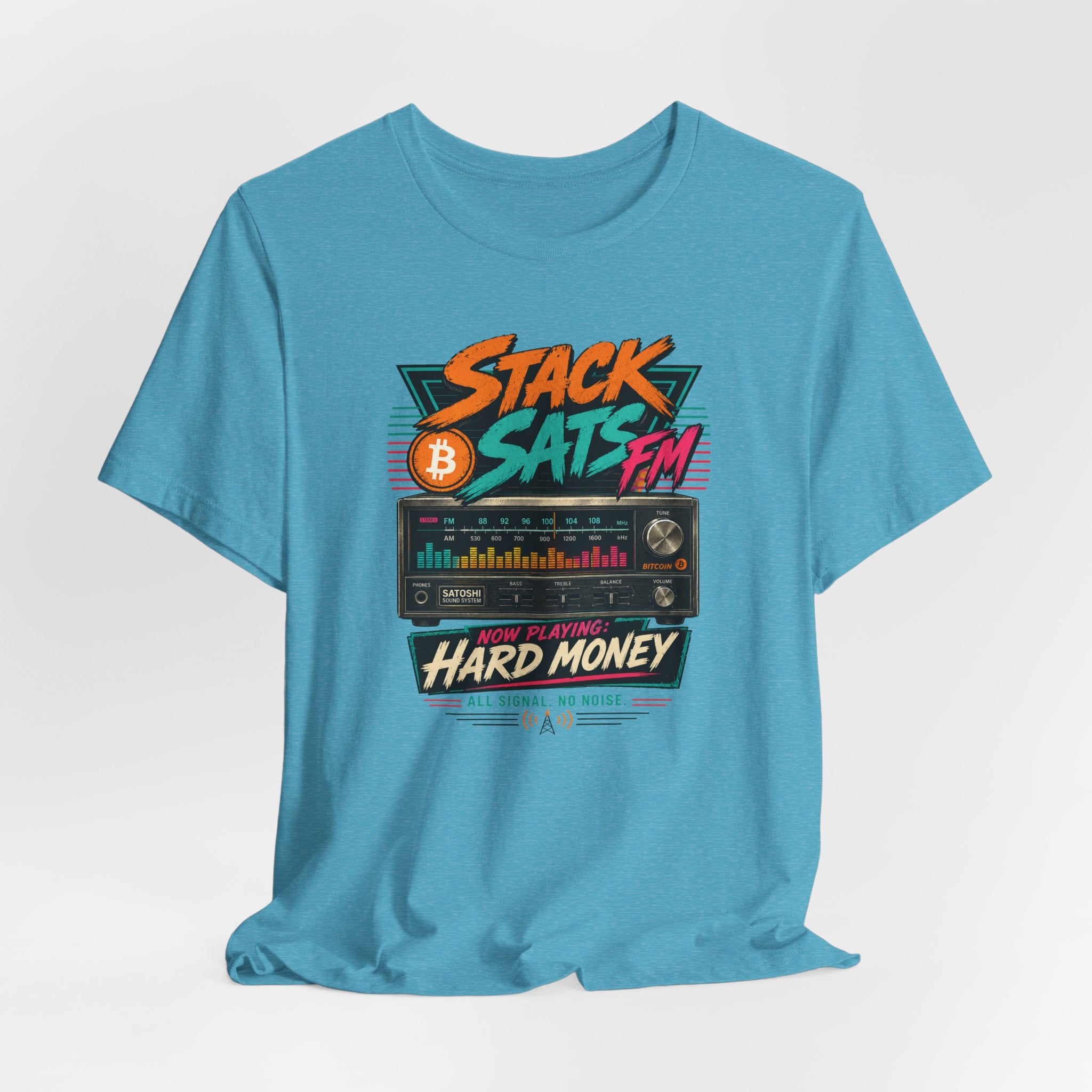 Stack Sats FM Radio cassette graphic T-shirt | Bitcoin hard money 80s retro Tee | Bella Canvas 3001