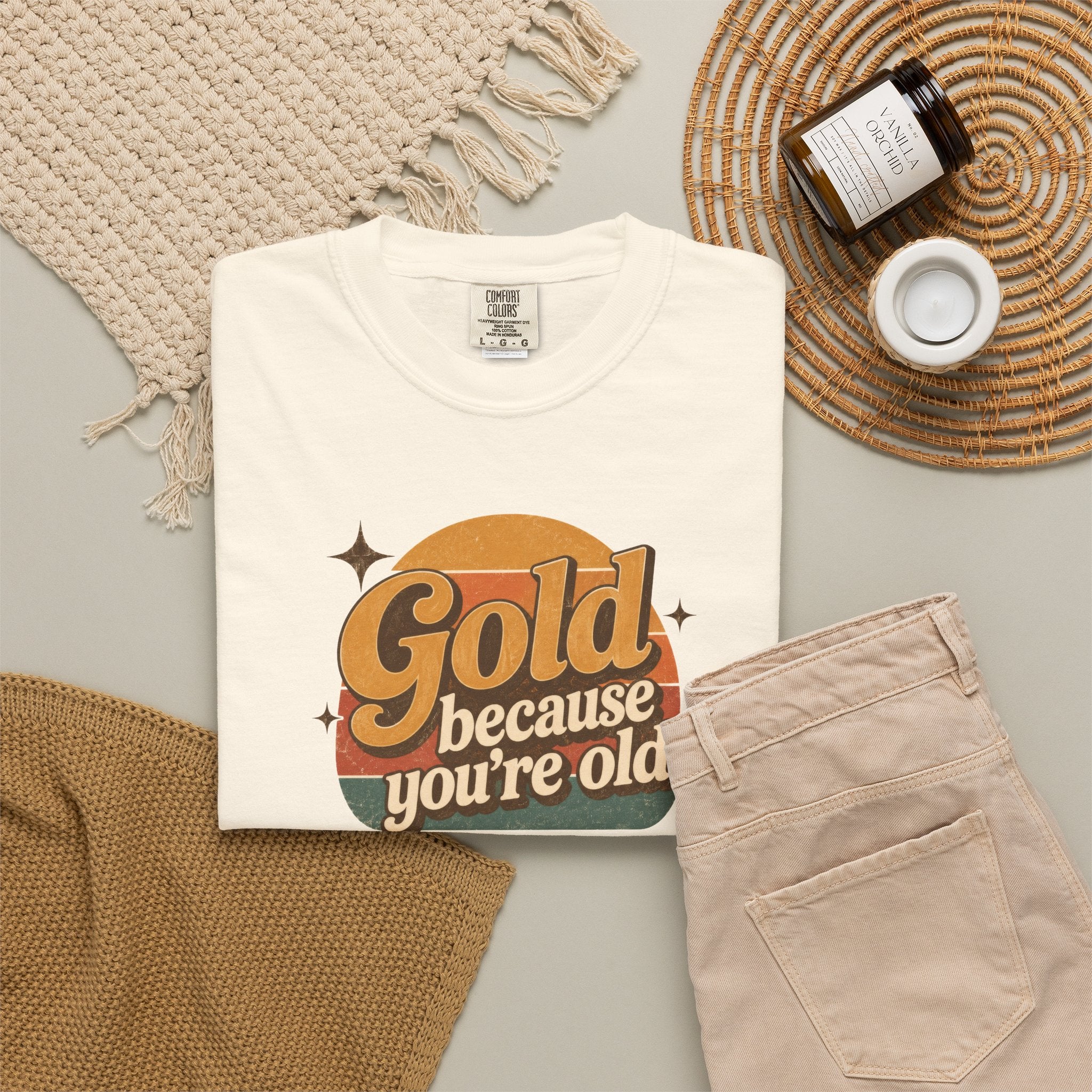 Gold Because You're Old T-Shirt | Retro 1970s Typography, Since 1971 | Comfort Colors 1717