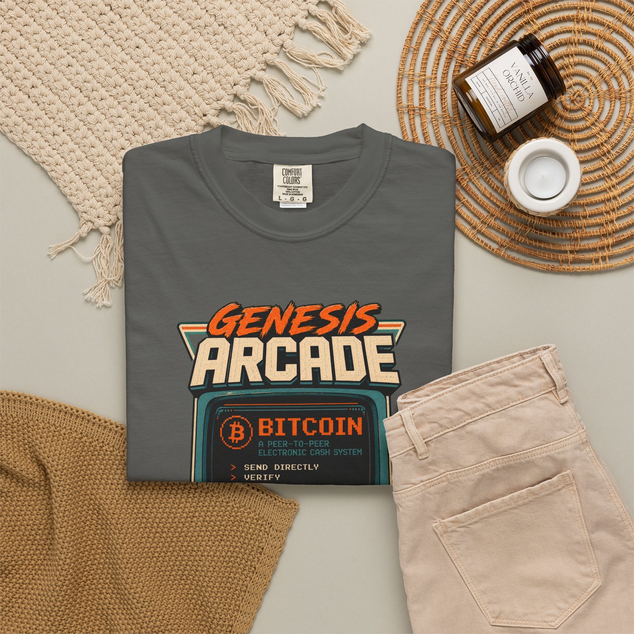 Bitcoin Genesis Block Heavyweight Retro Arcade T-Shirt | "Press Start" Bitcoin Tee | Comfort Colors 1717