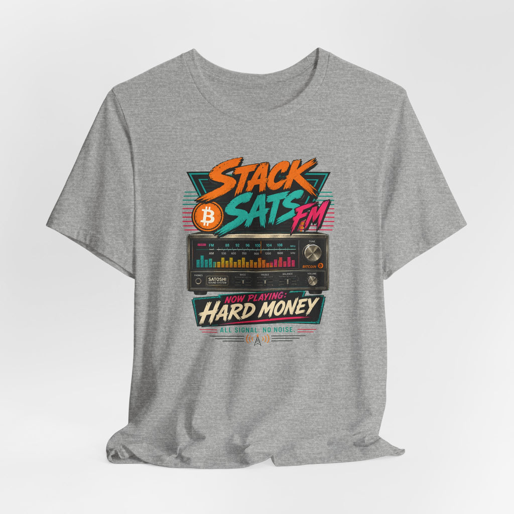 Stack Sats FM Radio cassette graphic T-shirt | Bitcoin hard money 80s retro Tee | Bella Canvas 3001