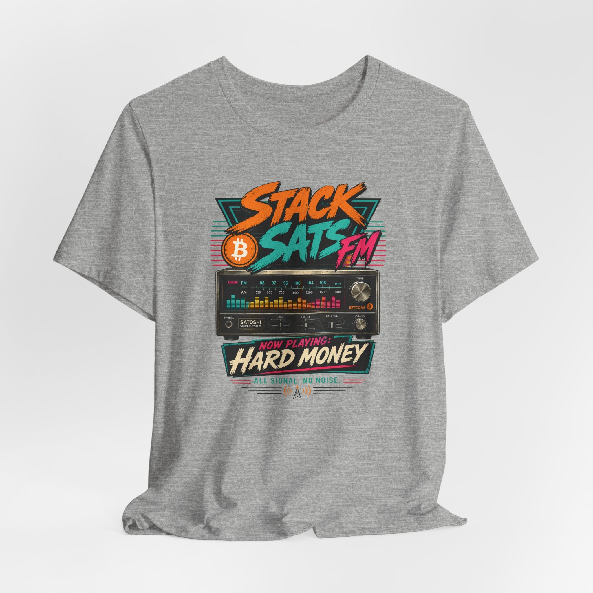 Stack Sats FM Radio cassette graphic T-shirt | Bitcoin hard money 80s retro Tee | Bella Canvas 3001