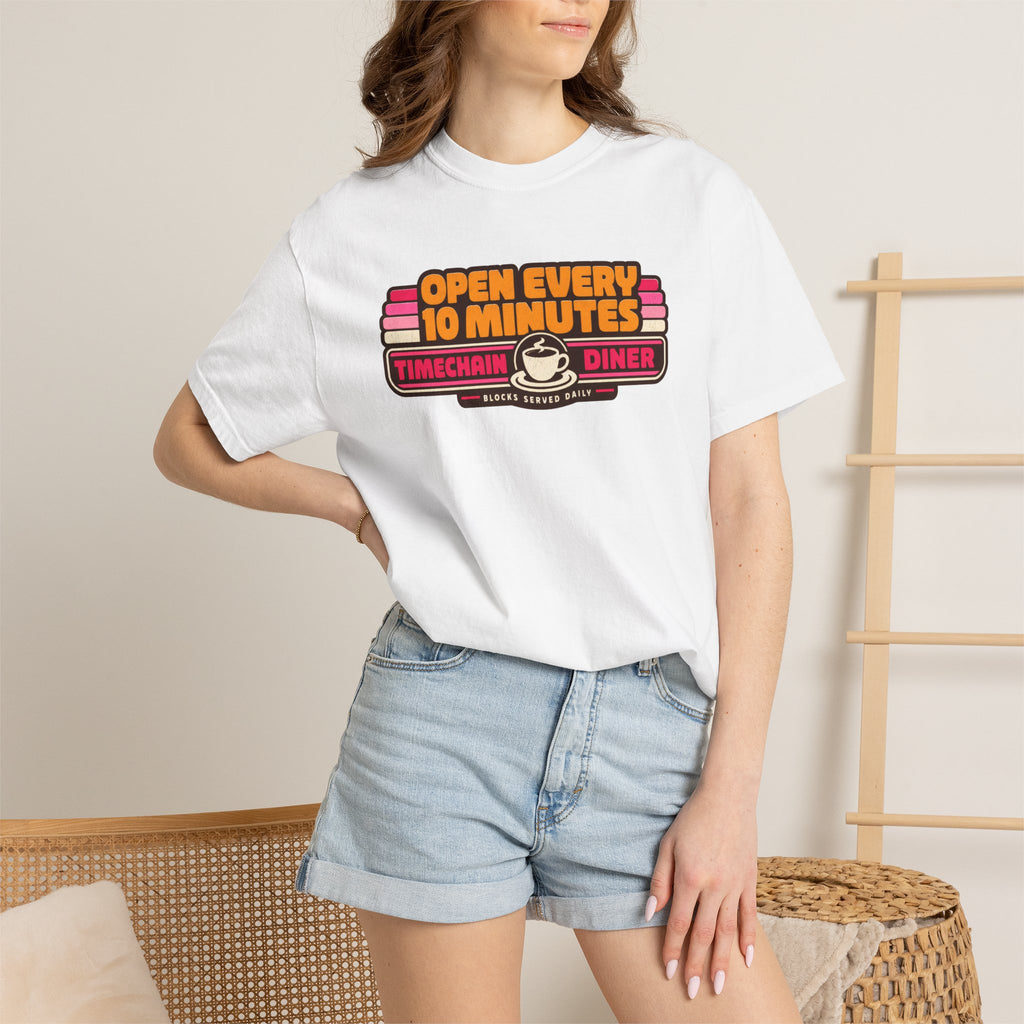 Incognito Heavyweight Open Every 10 Minutes Timechain Diner Tee | Retro Coffee T-Shirt | Comfort Colors 1717