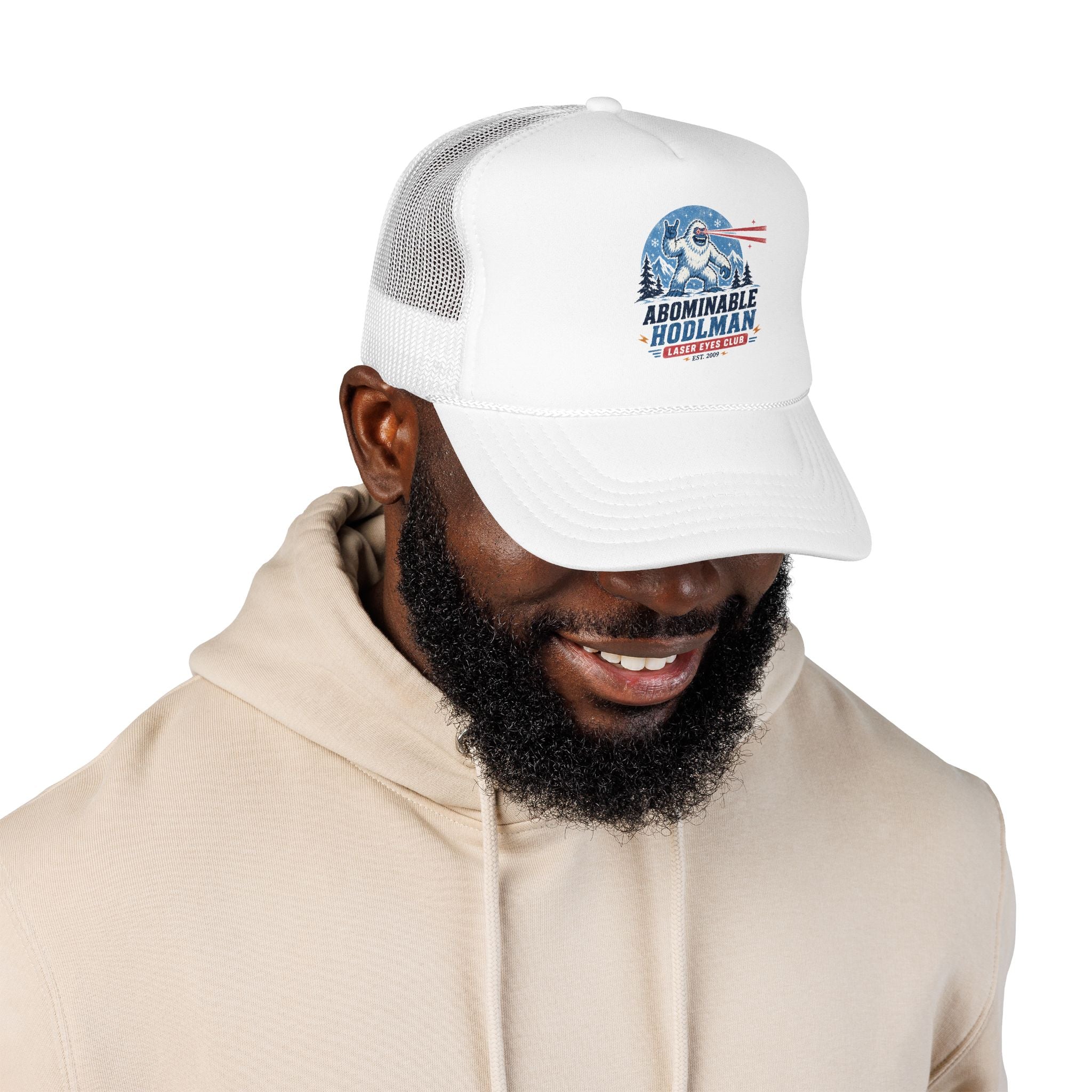 Abominable HODLman Laser Eyes Club Foam Trucker Hat