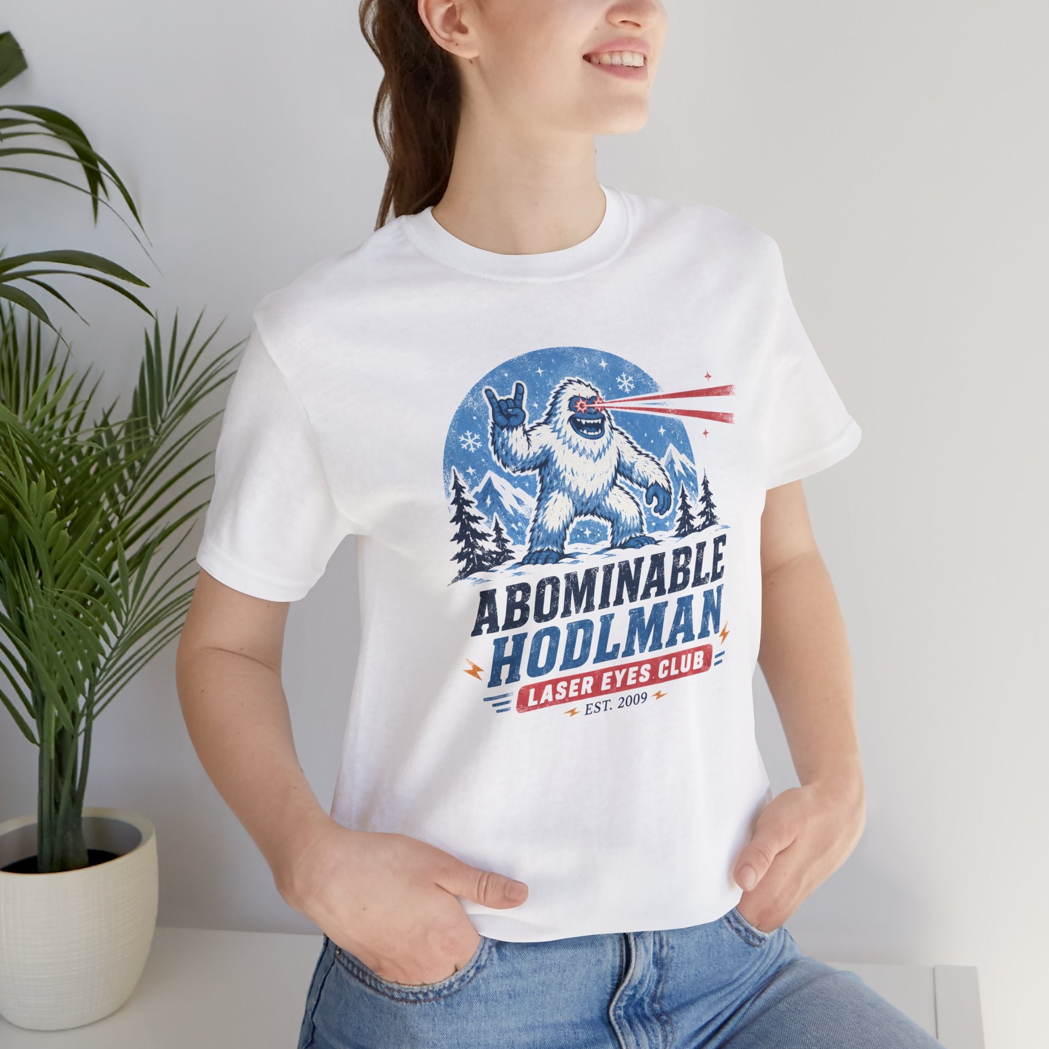 Abominable Hodlman Laser Eyes Club Bitcoin Tee | Yeti Holiday Shirt | Bella Canvas 3001
