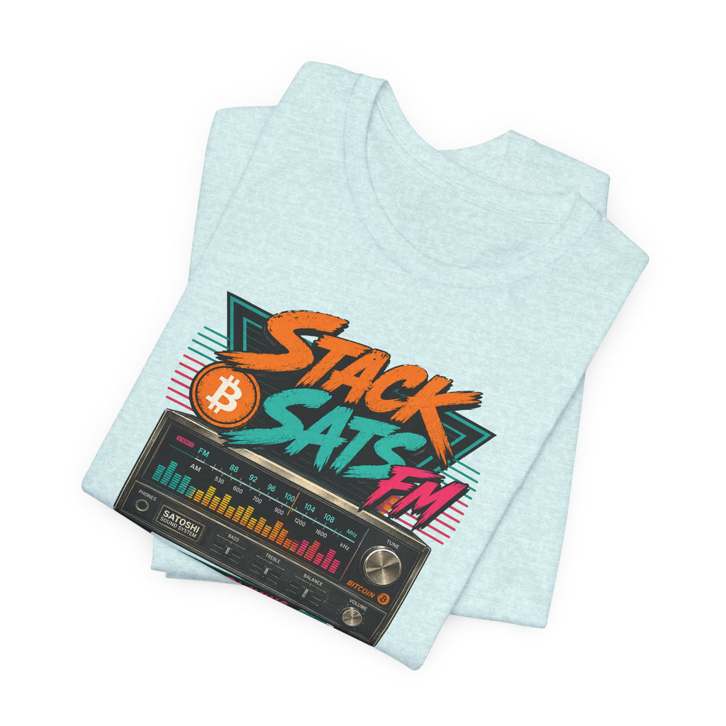 Stack Sats FM Radio cassette graphic T-shirt | Bitcoin hard money 80s retro Tee | Bella Canvas 3001