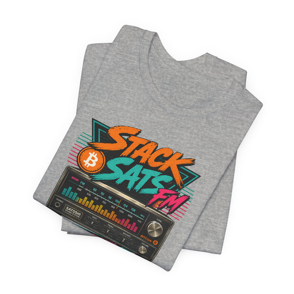 Stack Sats FM Radio cassette graphic T-shirt | Bitcoin hard money 80s retro Tee | Bella Canvas 3001