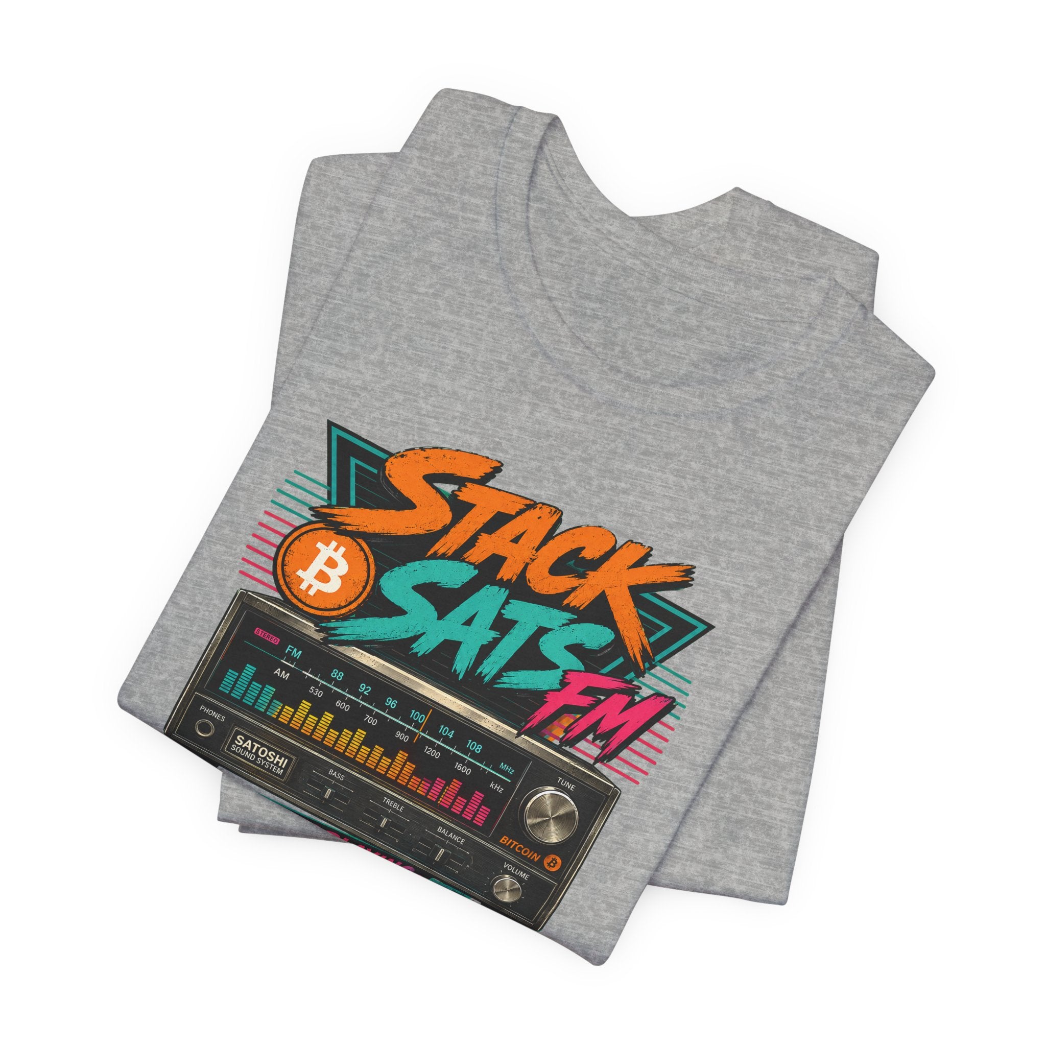 Stack Sats FM Radio cassette graphic T-shirt | Bitcoin hard money 80s retro Tee | Bella Canvas 3001