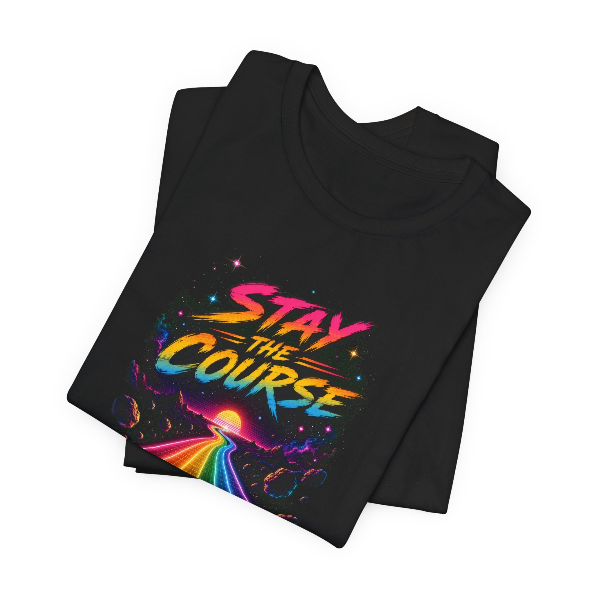 Incognito Stay the Course Retro Rainbow Road Neon T-Shirt | Bella Canvas 3001