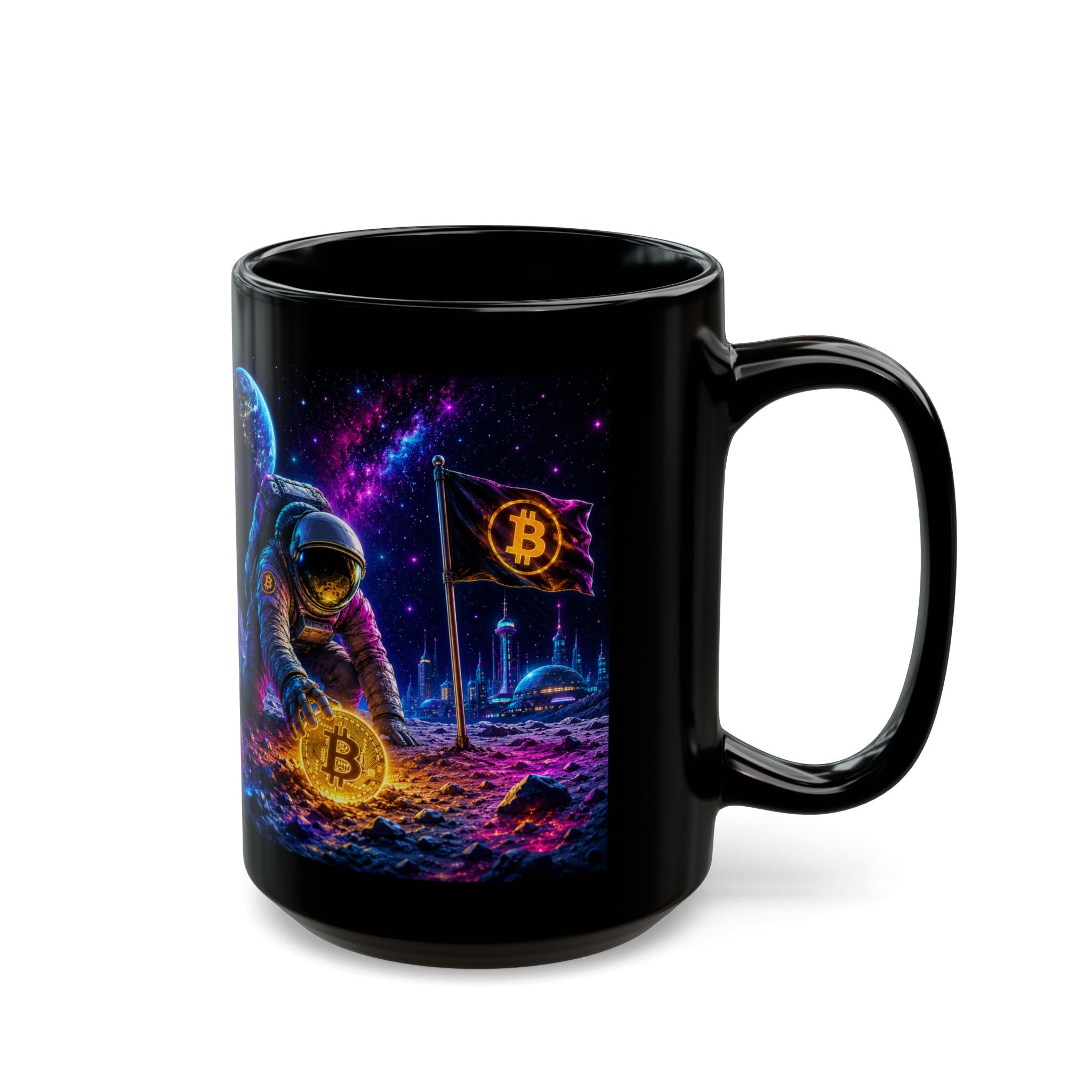 Bitcoin Astronaut Mug | Black Ceramic Coffee Cup