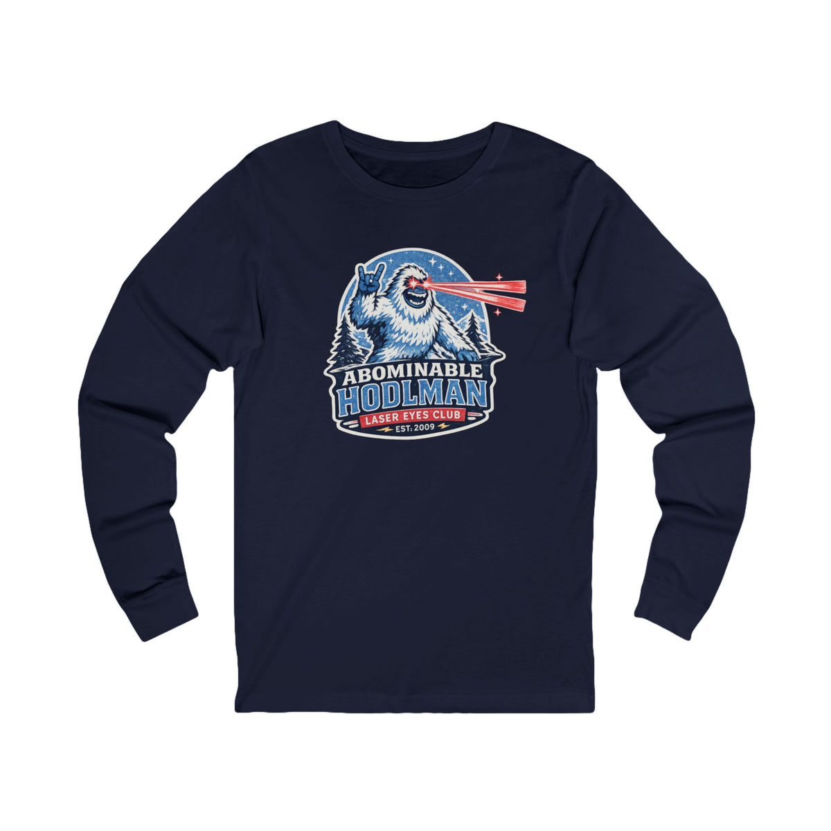 Abominable Hodlman Laser Eyes Club Bitcoin Tee | Yeti Holiday Shirt | Long Sleeve Shirt | Bella Canvas 3501