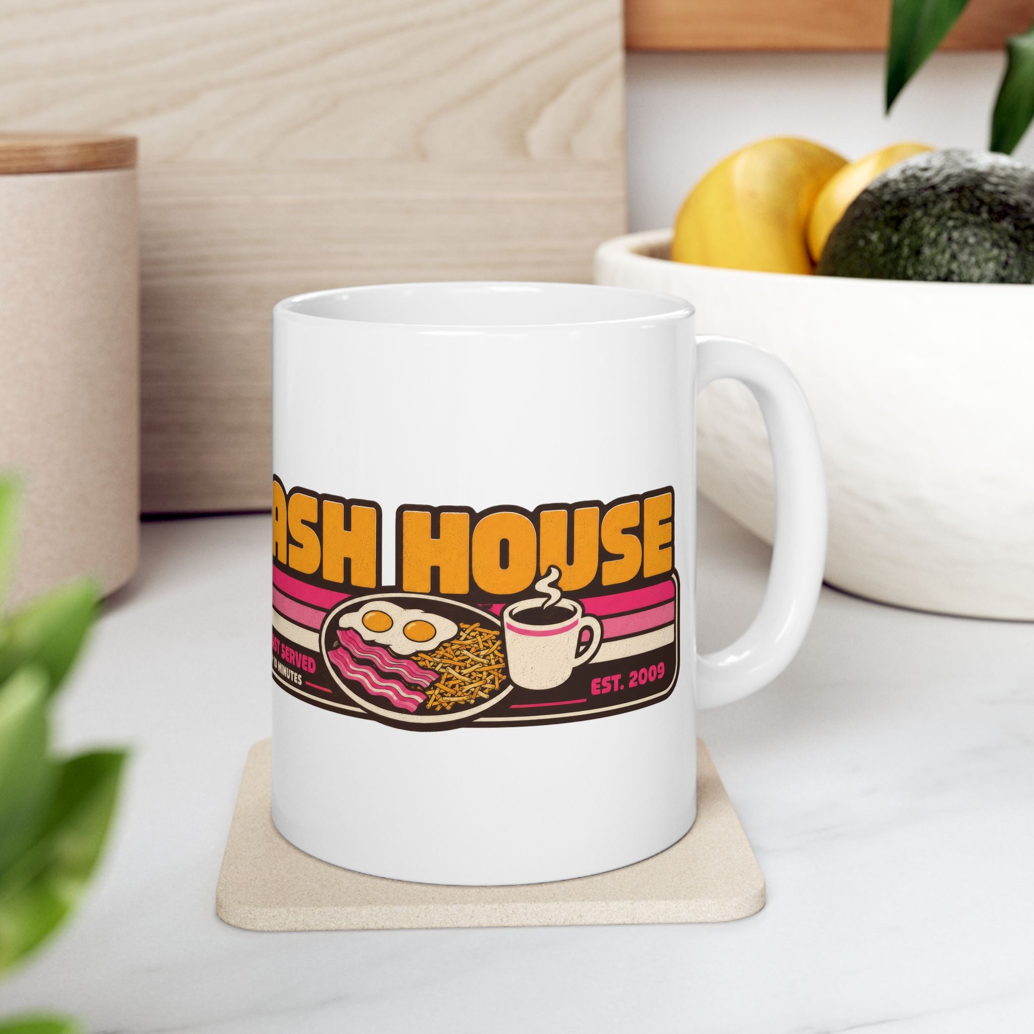 Hash House Retro Breakfast Logo Mug | Breakfast Served Every 10 Minutes | 11oz and 15 oz