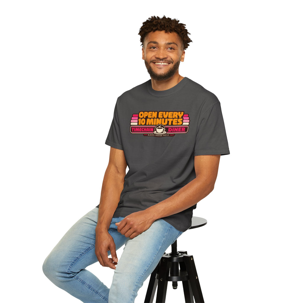 Incognito Heavyweight Open Every 10 Minutes Timechain Diner Tee | Retro Coffee T-Shirt | Comfort Colors 1717