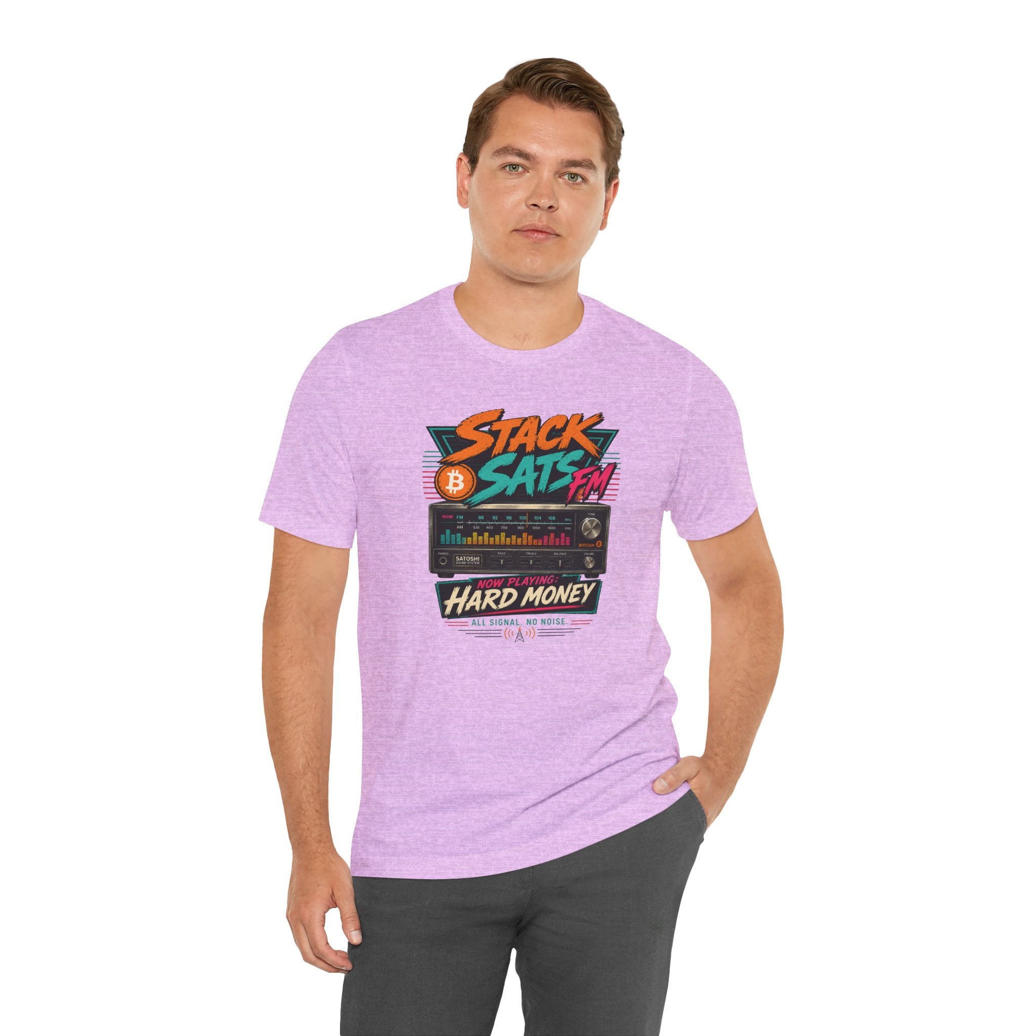 Stack Sats FM Radio cassette graphic T-shirt | Bitcoin hard money 80s retro Tee | Bella Canvas 3001