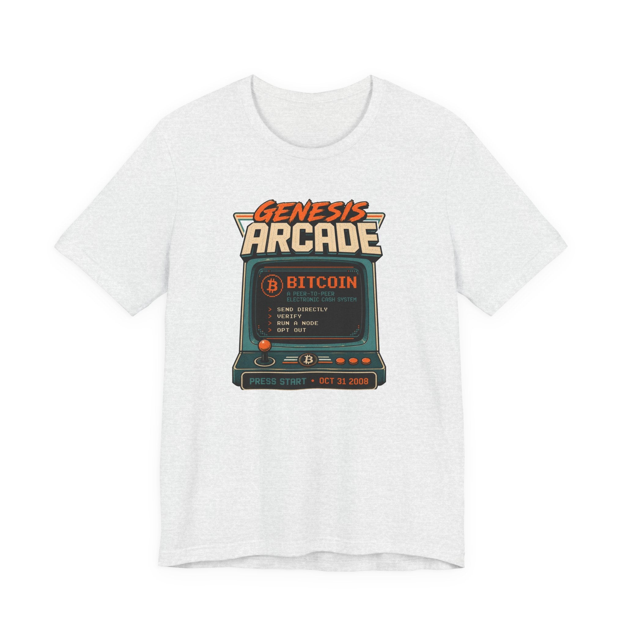 Bitcoin Genesis Block Retro Arcade Press Start T-Shirt | Bella Canvas 3001