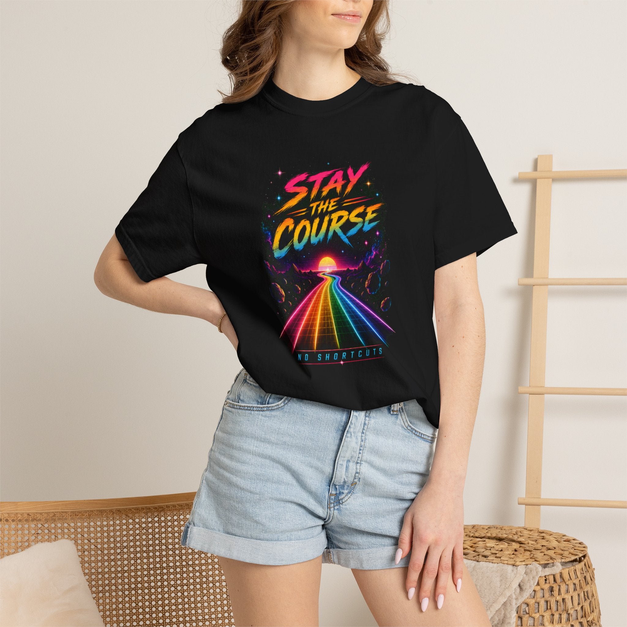 Incognito Heavyweight Stay the Course Retro Rainbow Road Neon T-Shirt | Comfort Colors 1717