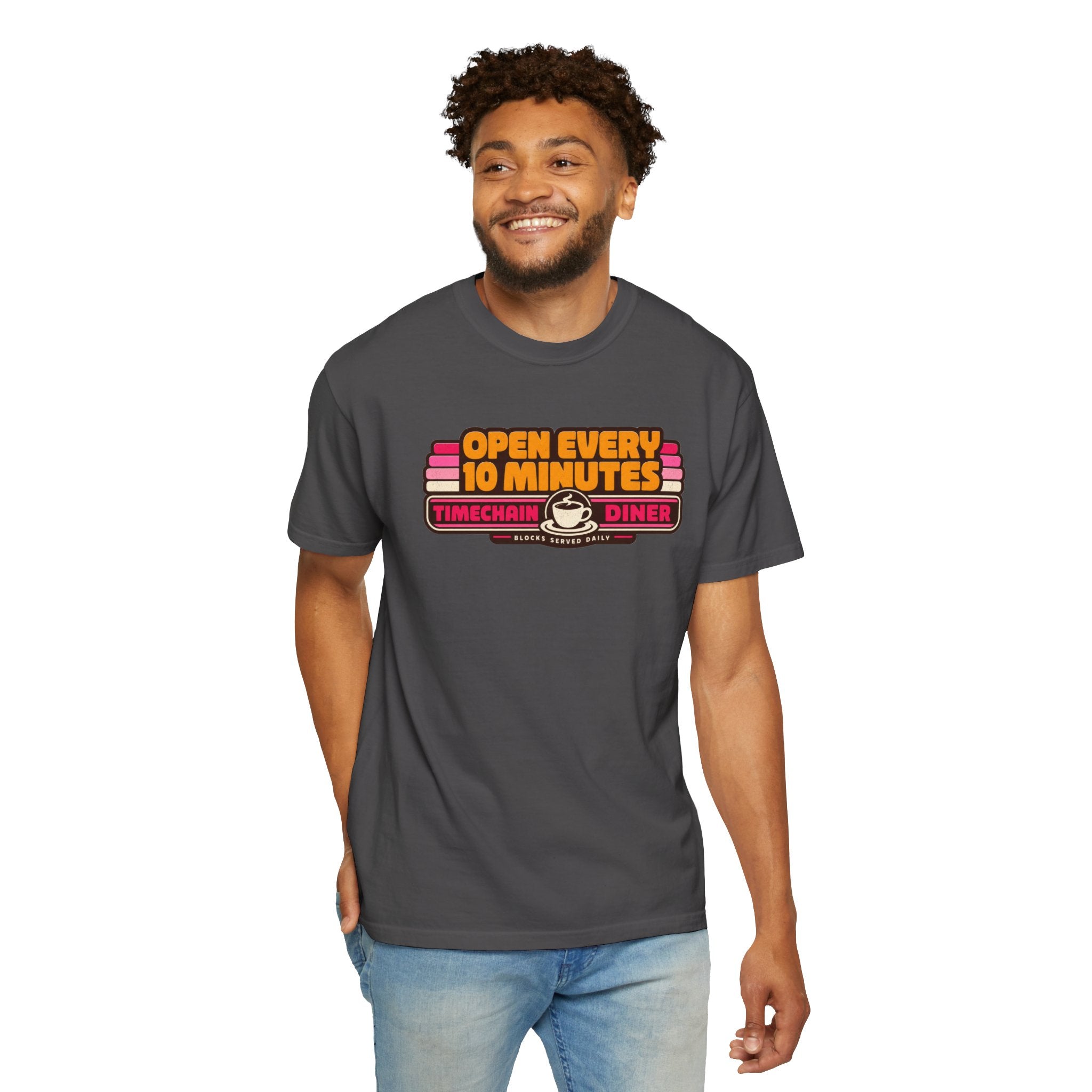 Incognito Heavyweight Open Every 10 Minutes Timechain Diner Tee | Retro Coffee T-Shirt | Comfort Colors 1717
