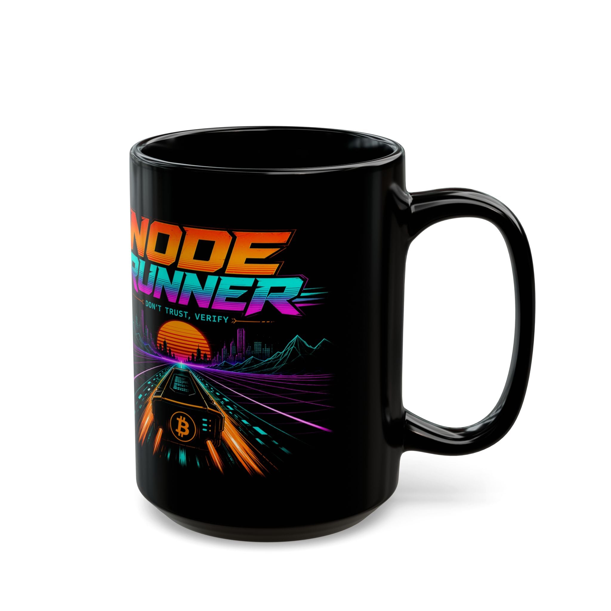 Node Runner Retro Cyberroad Mug | Bitcoin Neon 80s Synthwave 11oz and 15oz
