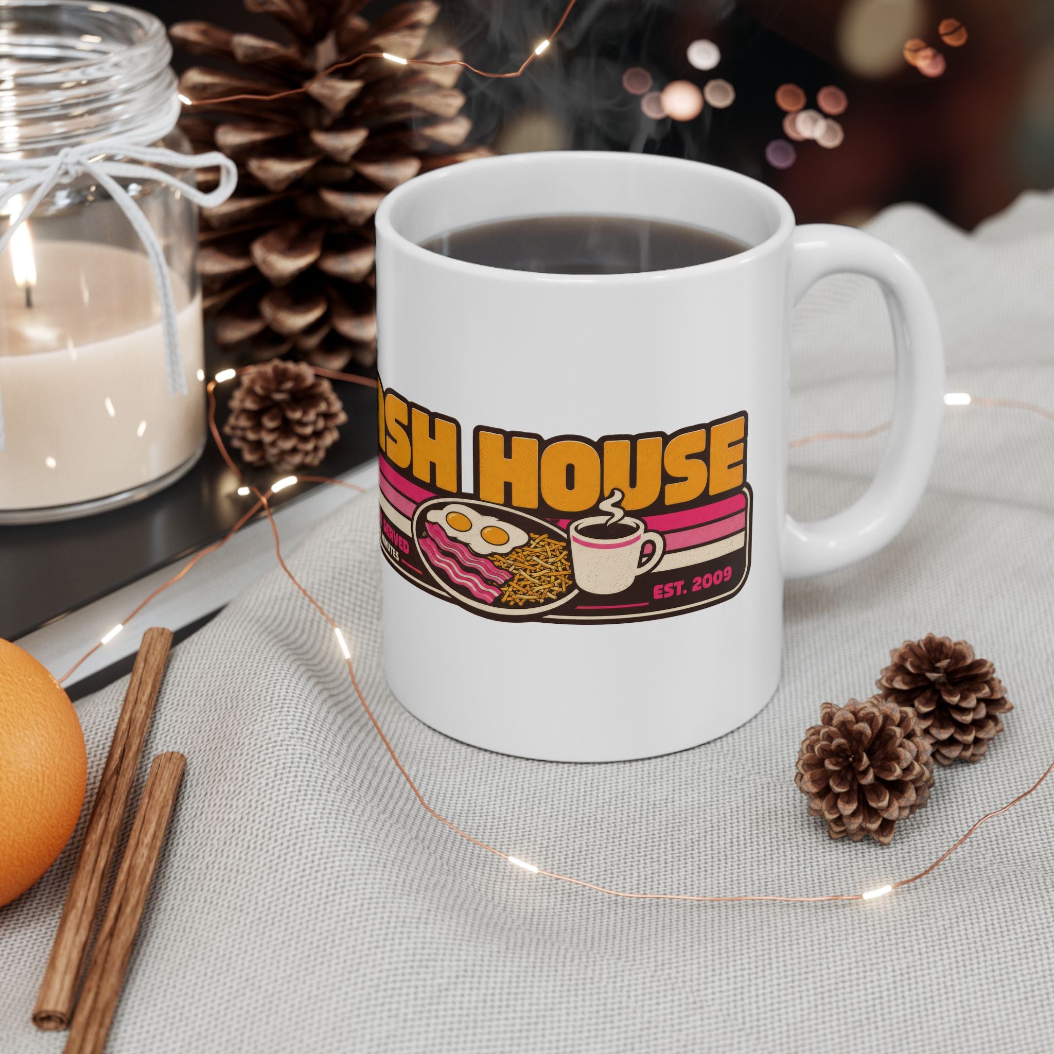 Hash House Retro Breakfast Logo Mug | Breakfast Served Every 10 Minutes | 11oz and 15 oz