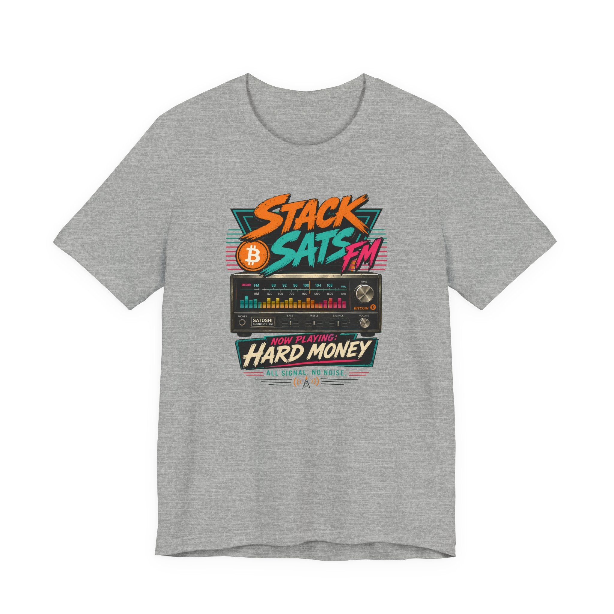 Stack Sats FM Radio cassette graphic T-shirt | Bitcoin hard money 80s retro Tee | Bella Canvas 3001