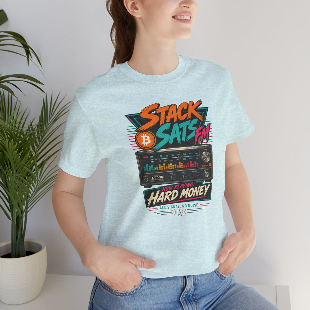 Stack Sats FM Radio cassette graphic T-shirt | Bitcoin hard money 80s retro Tee | Bella Canvas 3001