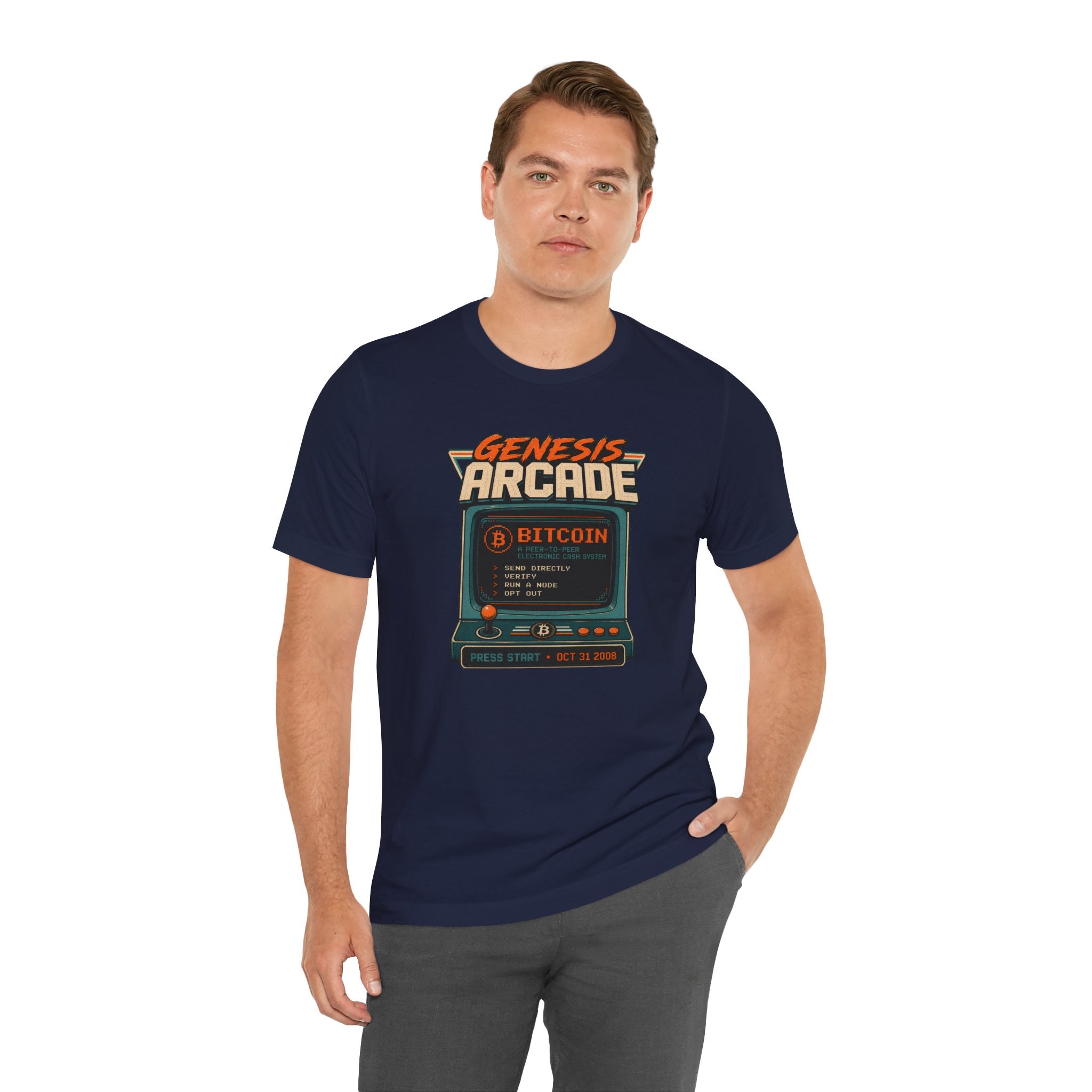Bitcoin Genesis Block Retro Arcade T-Shirt | Bella Canvas 3001