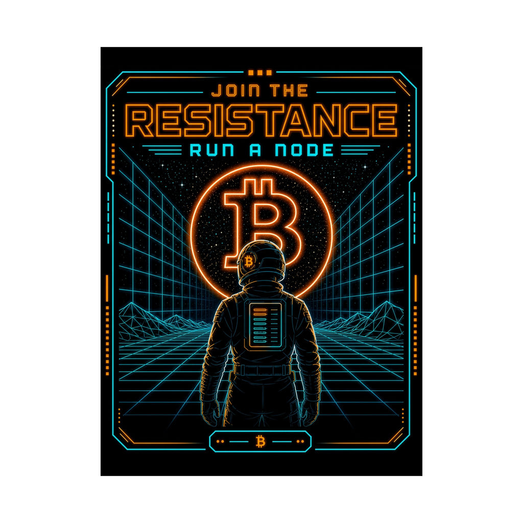 Bitcoin Join the Resistance Poster | Retro Neon Run a Node’ Matte Vertical Poster