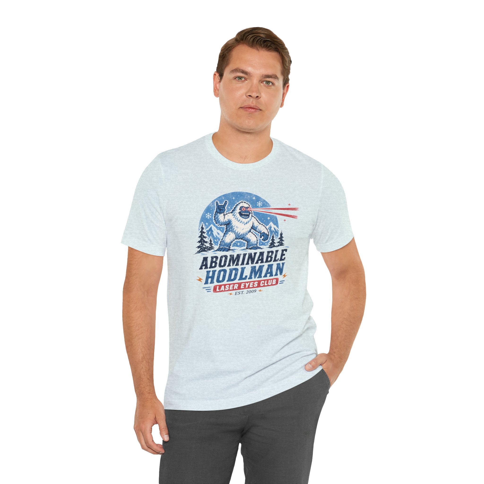 Abominable Hodlman Laser Eyes Club Bitcoin Tee | Yeti Holiday Shirt | Bella Canvas 3001