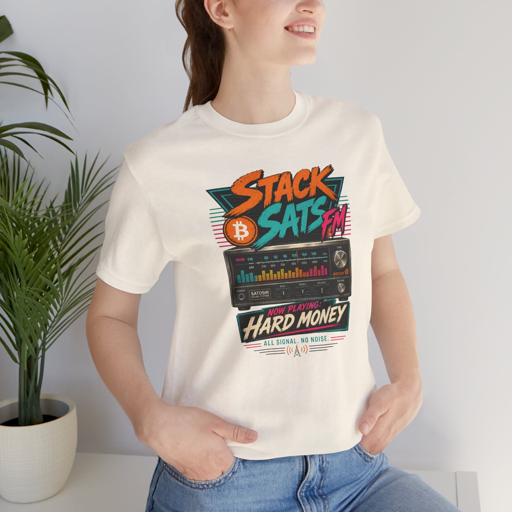 Stack Sats FM Radio cassette graphic T-shirt | Bitcoin hard money 80s retro Tee | Bella Canvas 3001