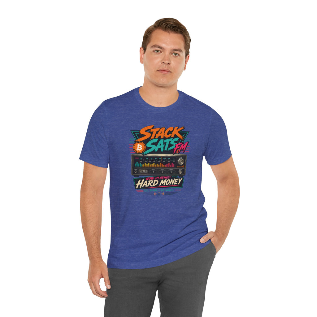 Stack Sats FM Radio cassette graphic T-shirt | Bitcoin hard money 80s retro Tee | Bella Canvas 3001