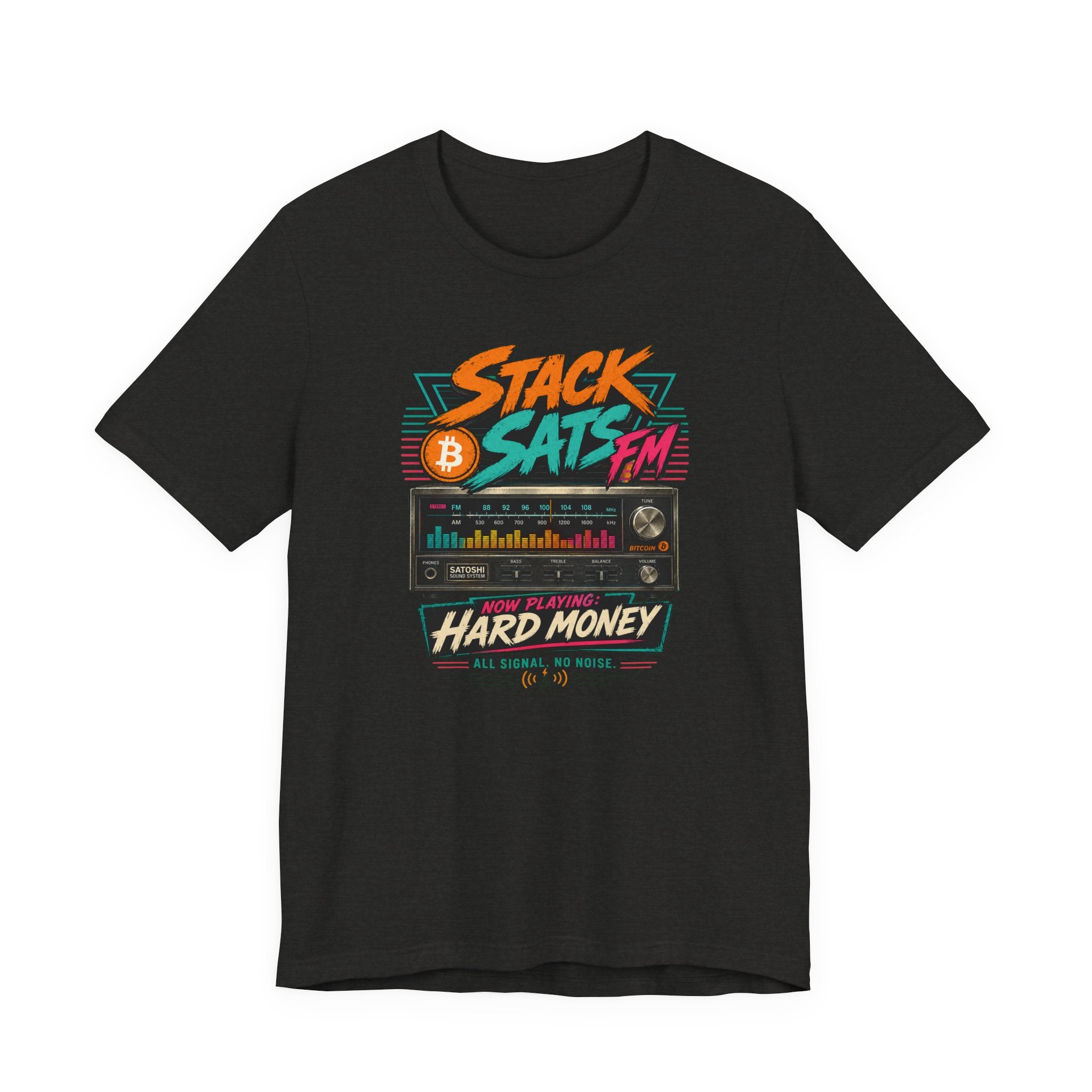 Stack Sats FM Radio cassette graphic T-shirt | Bitcoin hard money 80s retro Tee | Bella Canvas 3001
