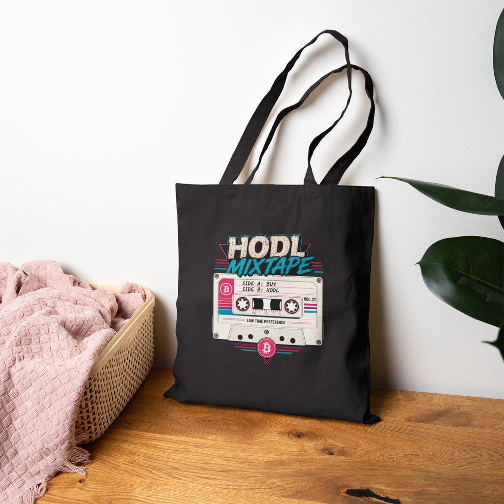 HODL Mixtape cassette tote bag | Cotton canvas tote, Bitcoin retro 80s style