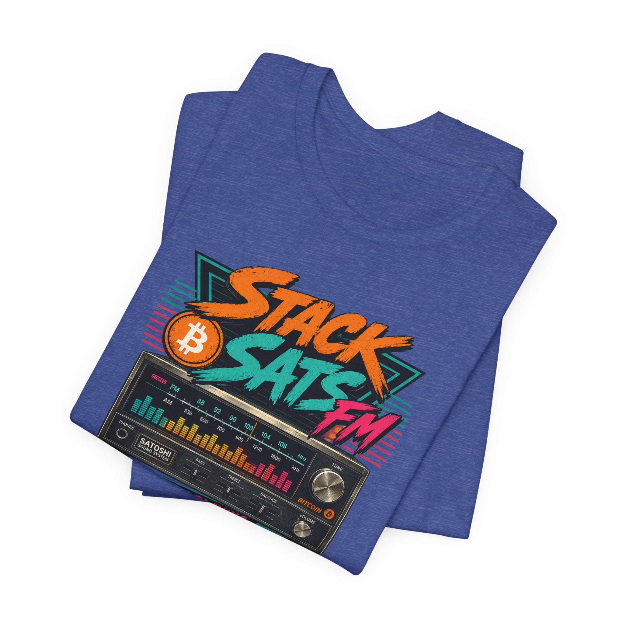 Stack Sats FM Radio cassette graphic T-shirt | Bitcoin hard money 80s retro Tee | Bella Canvas 3001