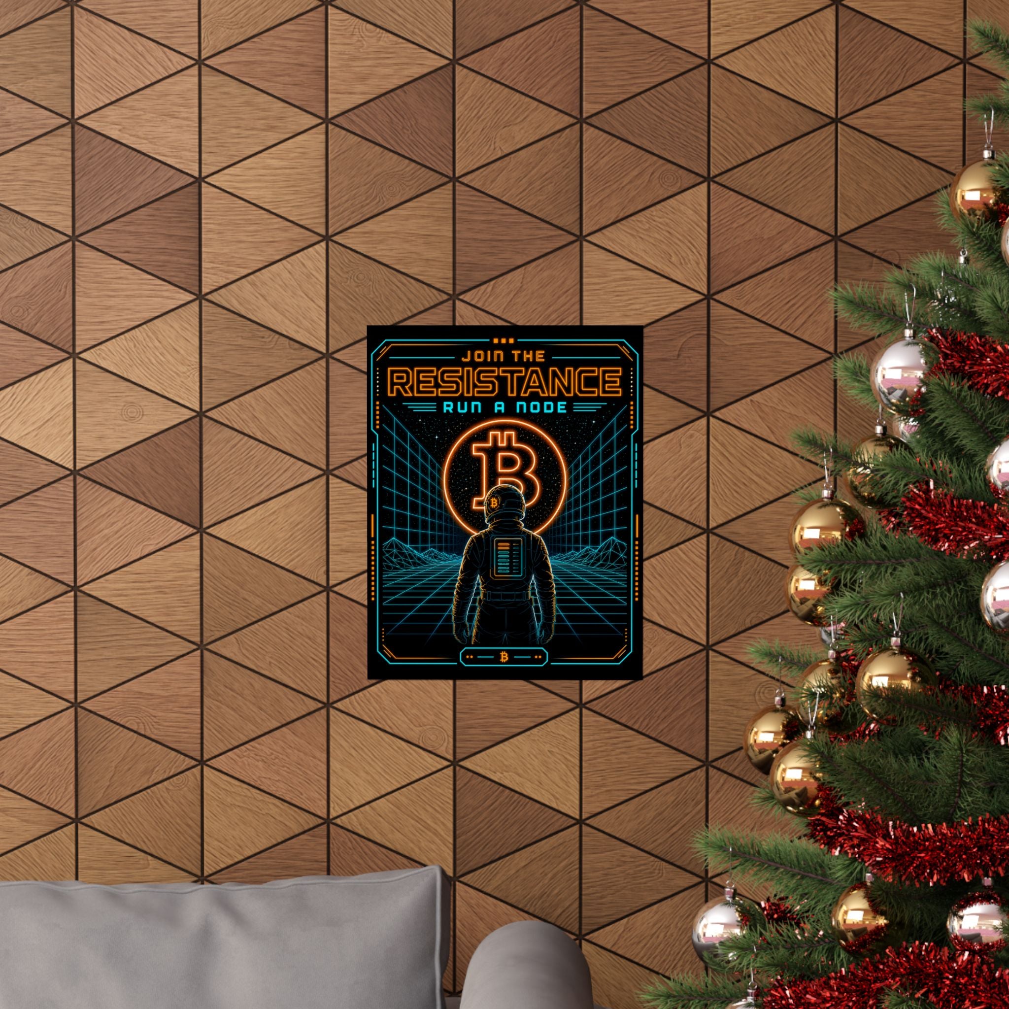 Bitcoin Join the Resistance Poster | Retro Neon Run a Node’ Matte Vertical Poster
