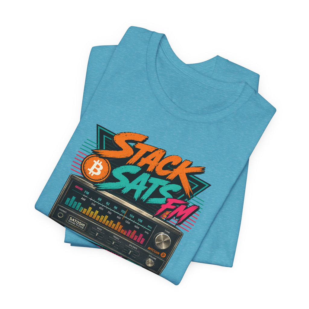Stack Sats FM Radio cassette graphic T-shirt | Bitcoin hard money 80s retro Tee | Bella Canvas 3001