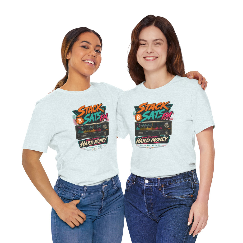 Stack Sats FM Radio cassette graphic T-shirt | Bitcoin hard money 80s retro Tee | Bella Canvas 3001